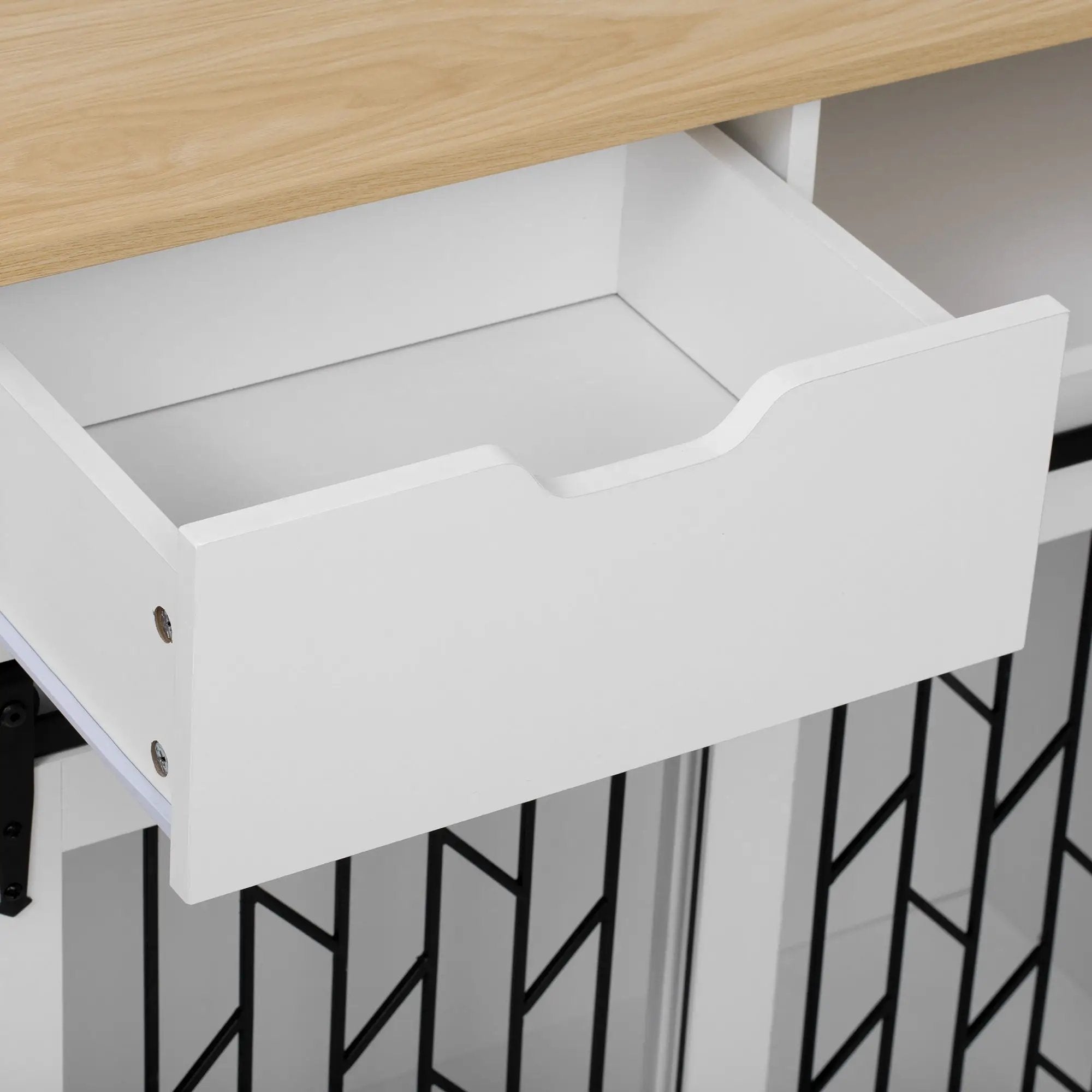 Modern Style 2 In 1 Pet Friendly Dog Crate Kitchen Island End Table Metal Pine - Natural / White by HouseOfZazla