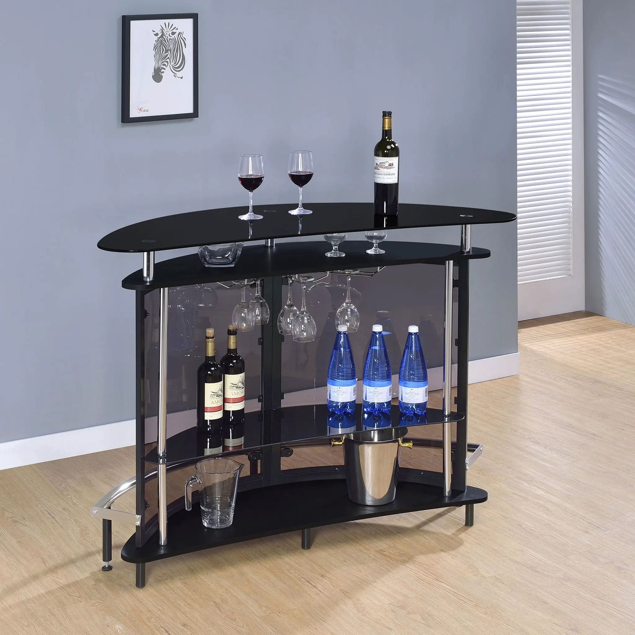 Amarillo Freestanding Glass Top Home Bar Wine Cabinet Black by Unique Piece Furniture