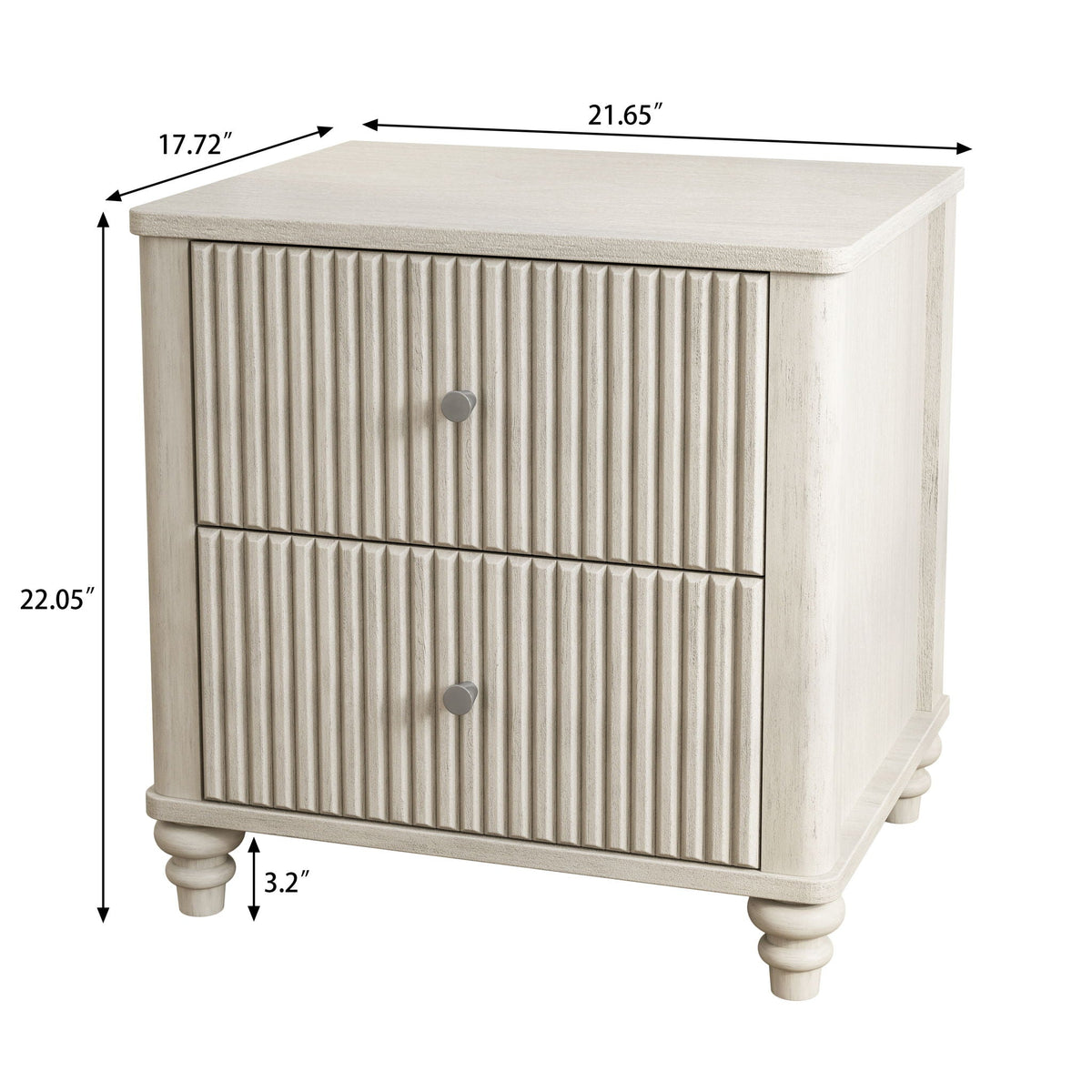 Fluted Nightstand with 3 Drawers - Set of 2 - Dark Brown or Beige, photo 16 of 21