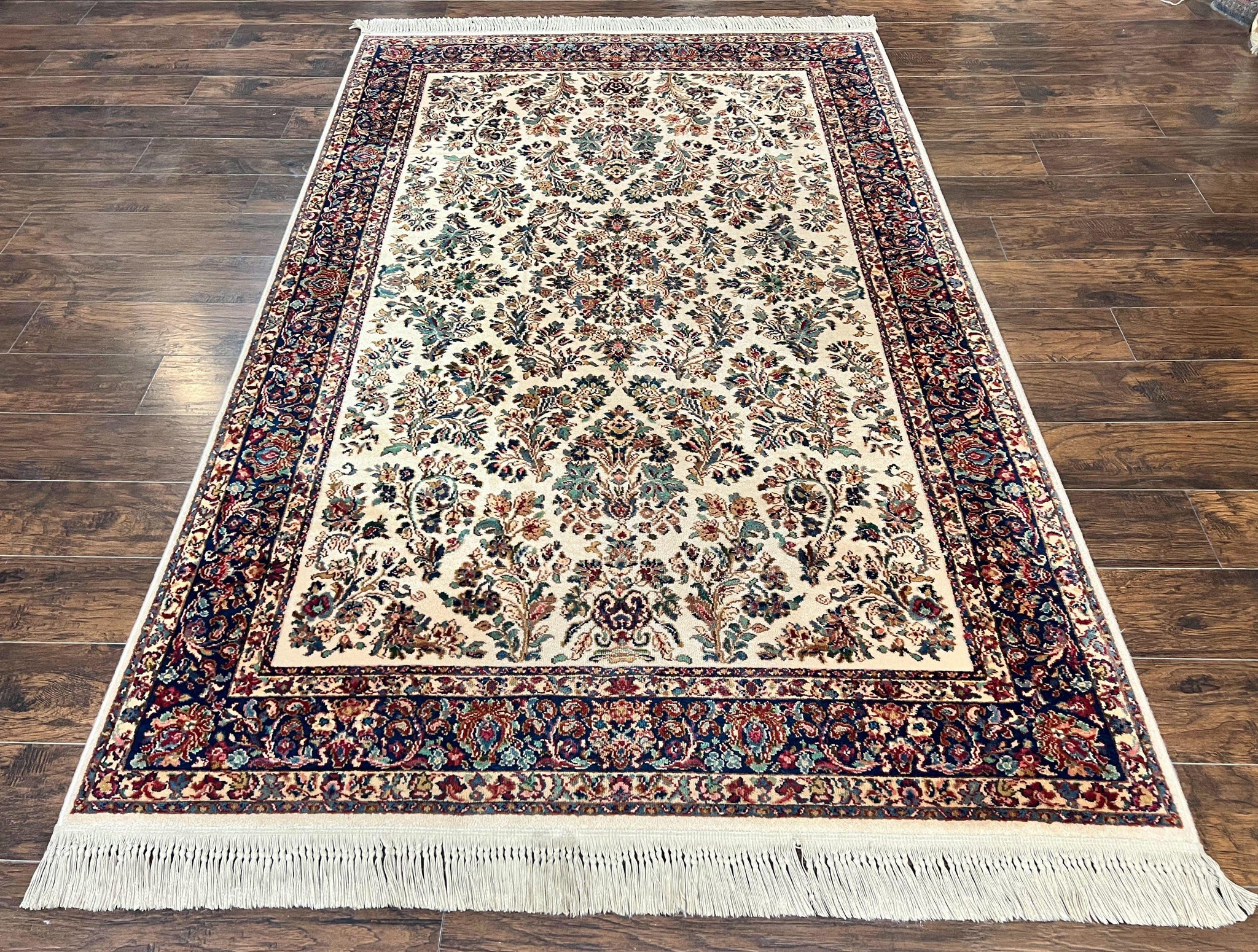Karastan Rug 5.9 x 9 Ivory Sarouk #760, Vintage Wool Original Collection 700 Series, Discontinued by Jewel Rugs