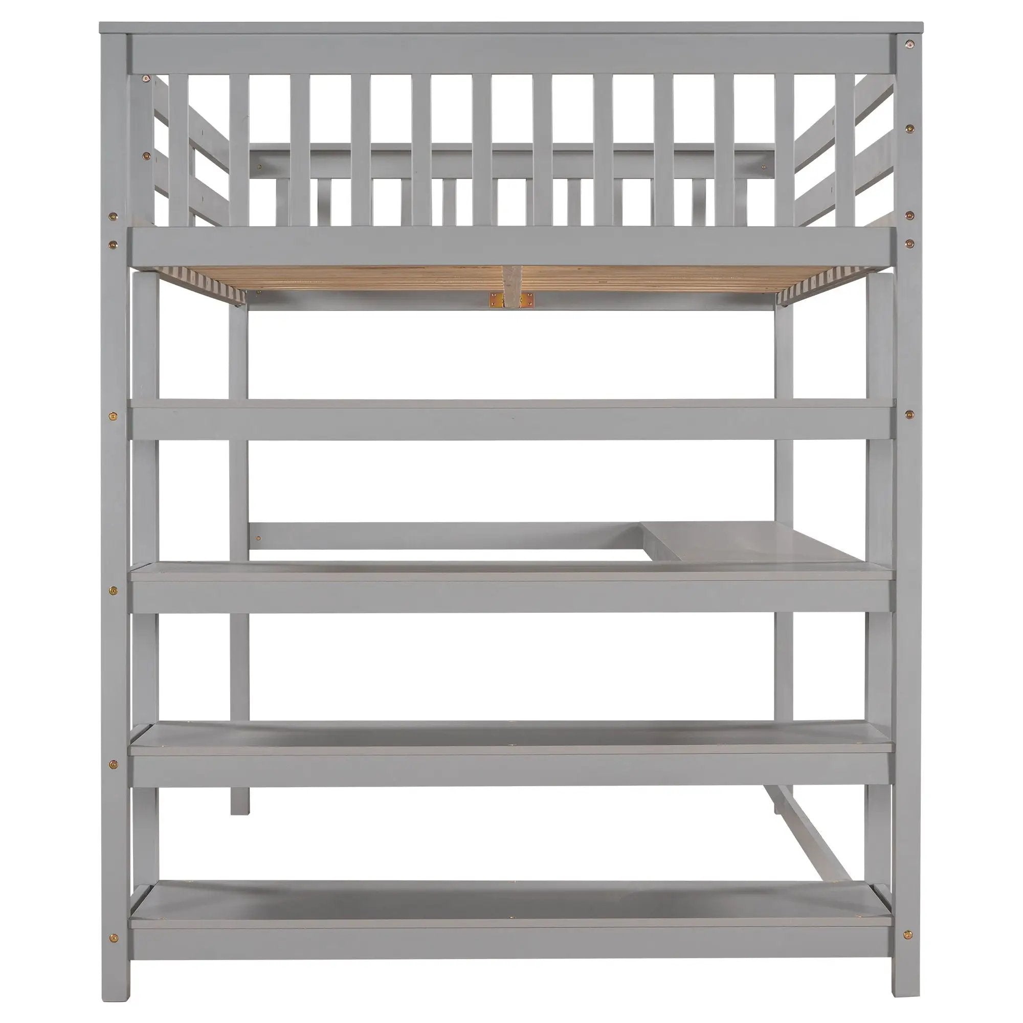 Loft Bed With Storage Shelves And Under Bed Desk