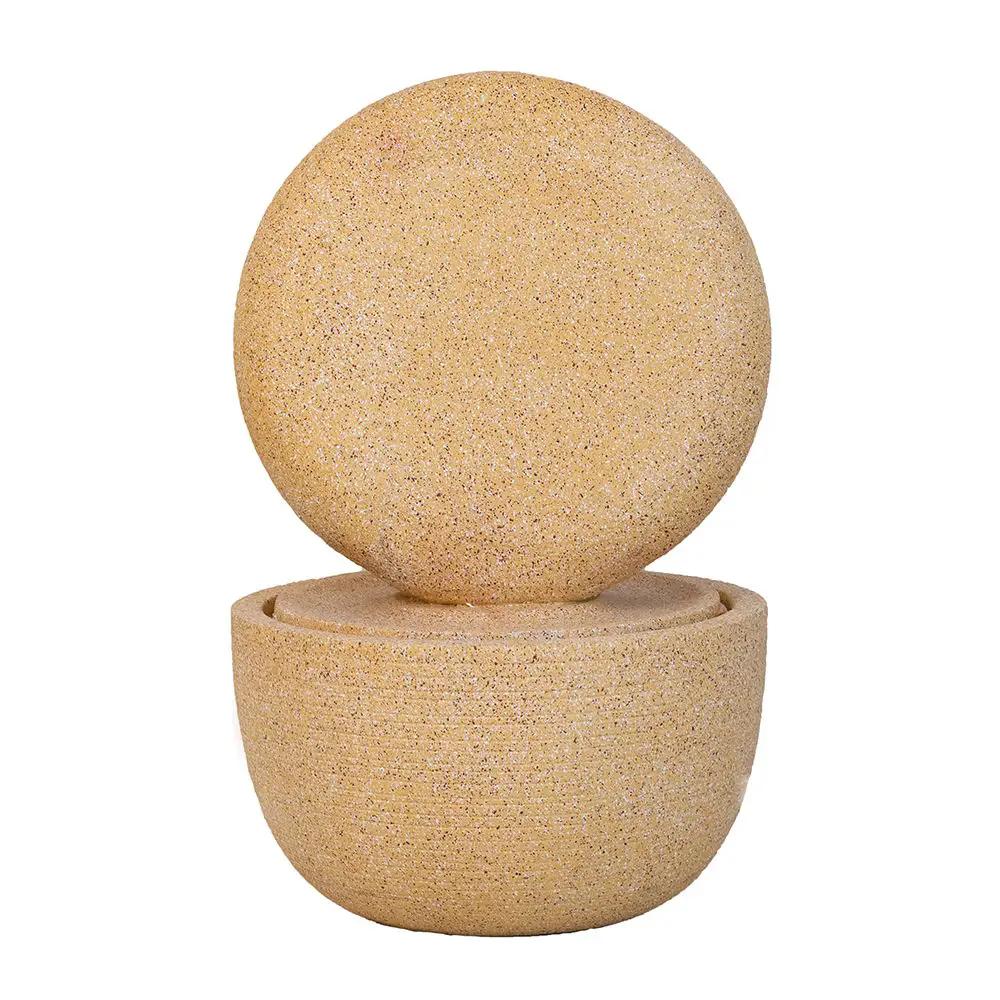 Cement Round Water Fountain With Light And Pump - Beige / Yellow by Unique Piece Furniture