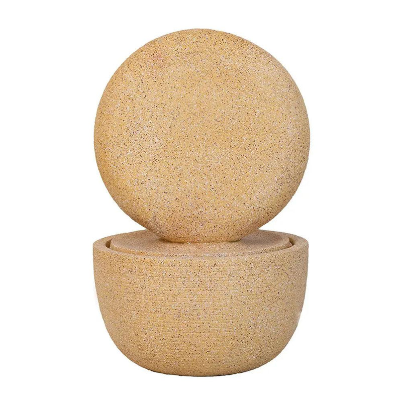 Cement Round Water Fountain With Light And Pump - Beige / Yellow by Unique Piece Furniture