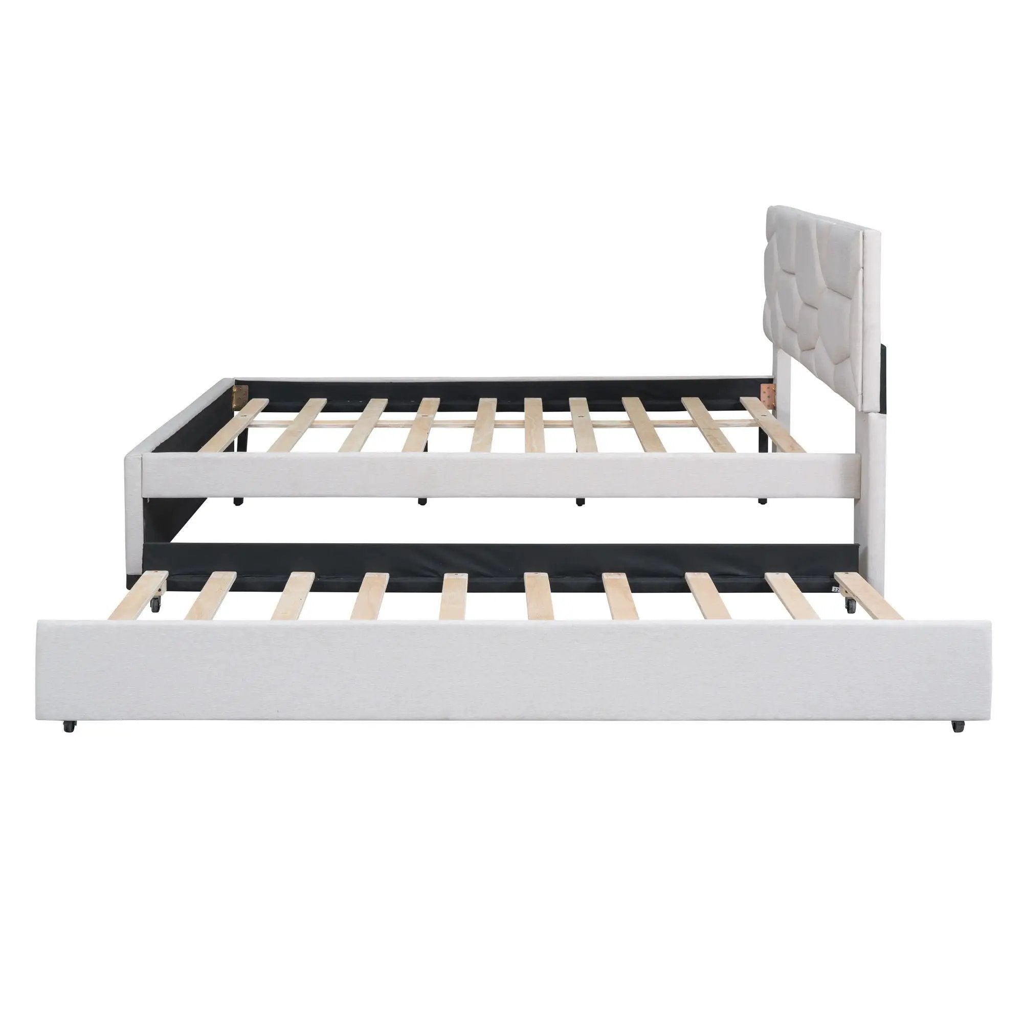 Upholstered Platform Bed With Brick Pattern Headboard And Twin Long Size Trundle by Unique Piece Furniture