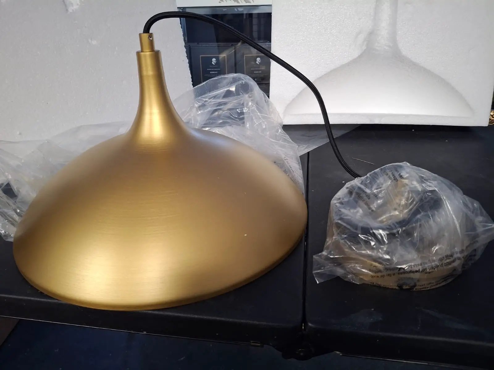 Open Box ALORA MOOD Abel 14 in. 1 Light 60-Watt Brushed Gold Pendant Light by Selzalot