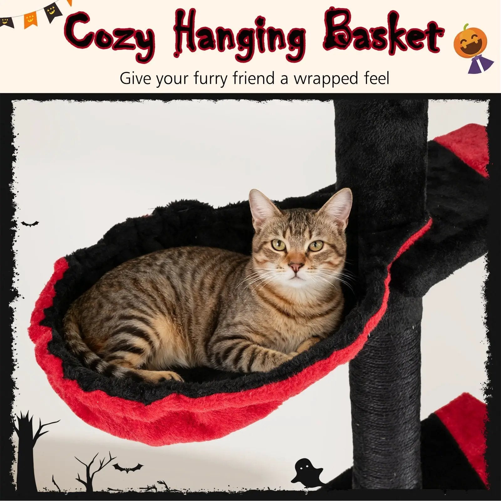 Floor to Ceiling Gothic Cat Tree 97-118 Inches Adjustable 5-Tier with Condo-Black by DirectDeals