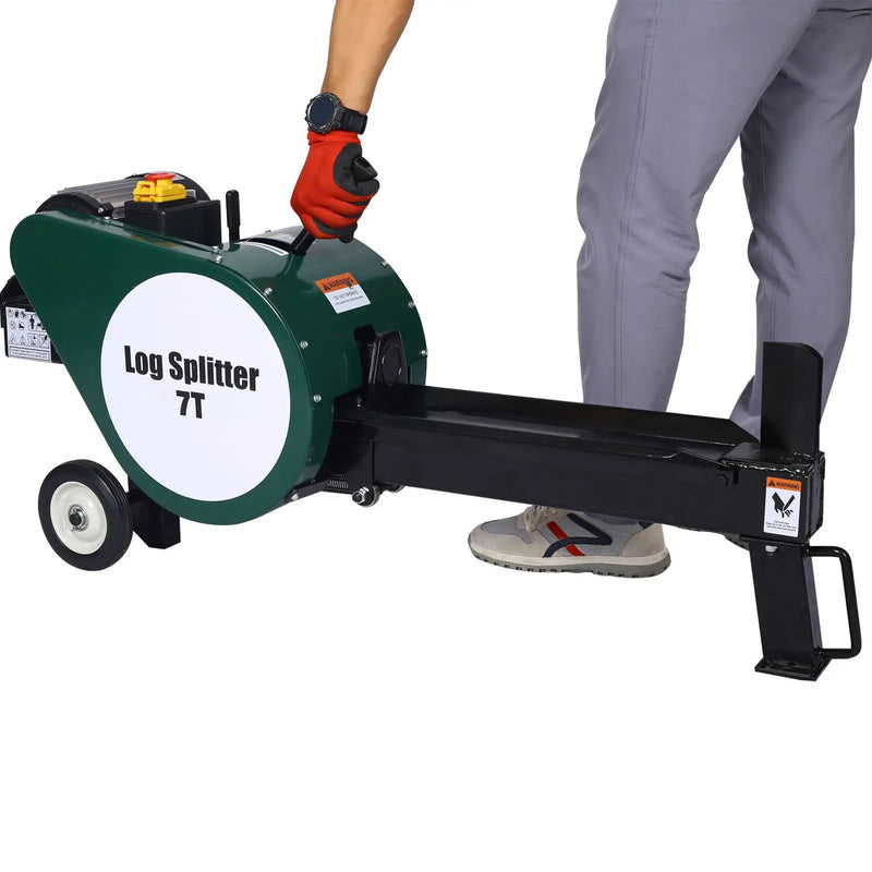 Double Flywheel Electric Log Splitter 7 Ton Portable Firewood Machine Steel - Black by HouseOfZazla