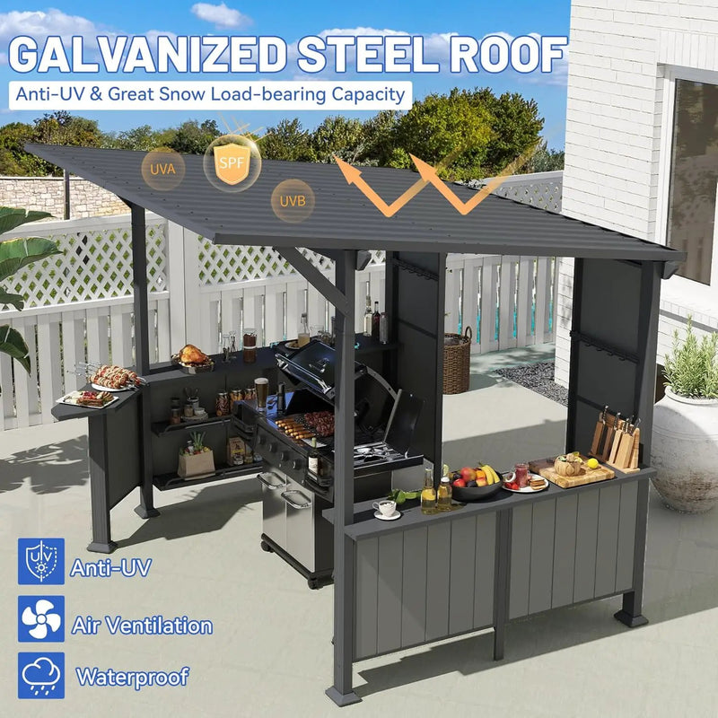 9X10FT Hardtop Grill Gazebo with Storage Shelves and Expansion Platform by HouseOfZazla