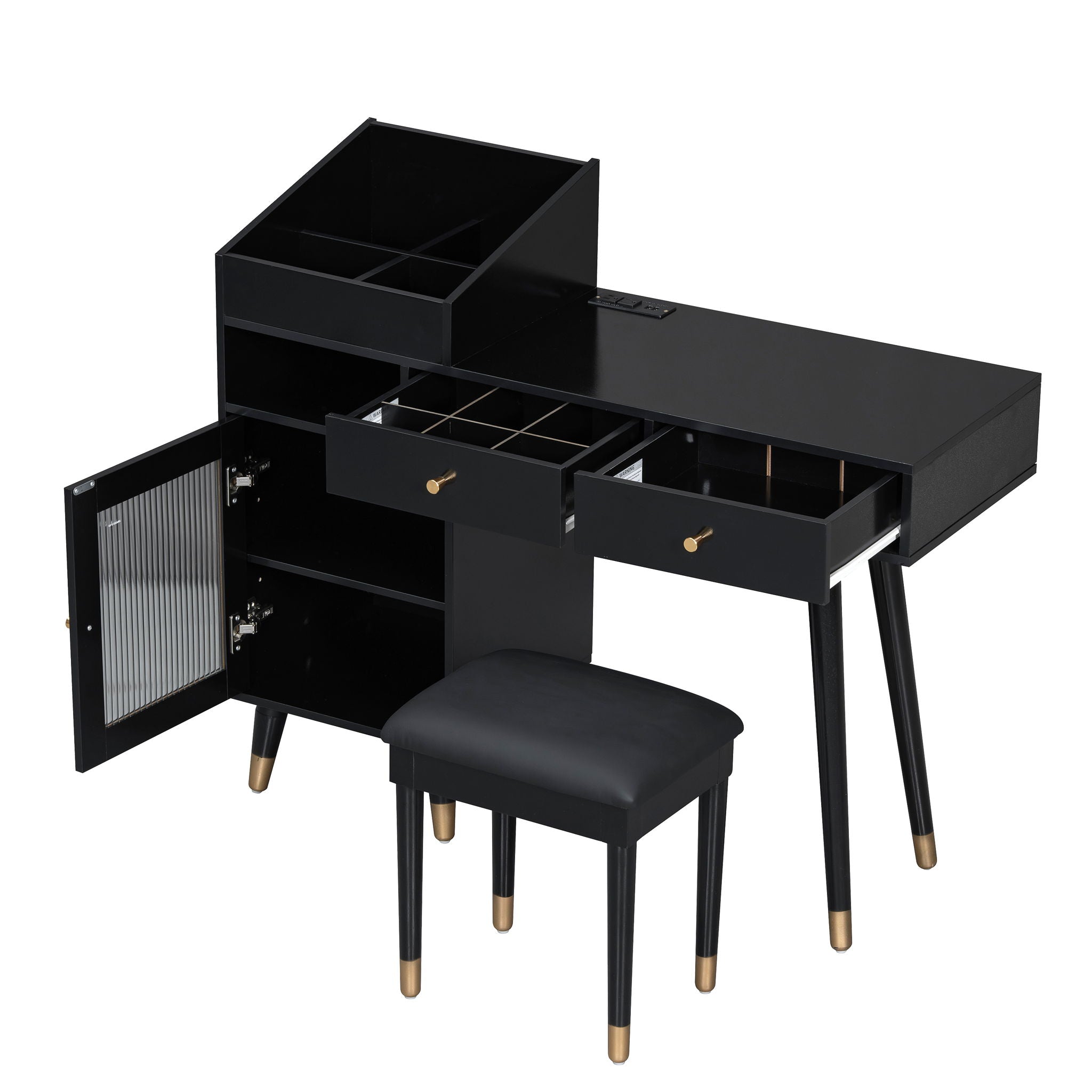 Modern Makeup Vanity Desk With Drawers Cabinet & Charging Port Engineered Wood Space Saving Design For Small Places - Black by Unique Piece Furniture
