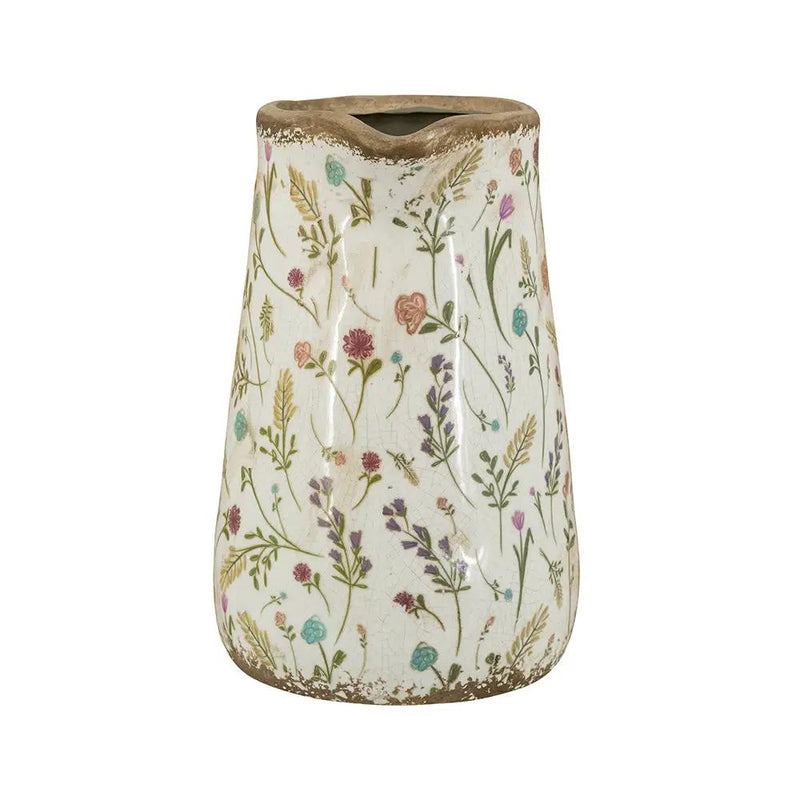 8.1x5.7x9.1" Round Ceramic Pitcher Vase with Multi-Colored Floral Motifs by HouseOfZazla