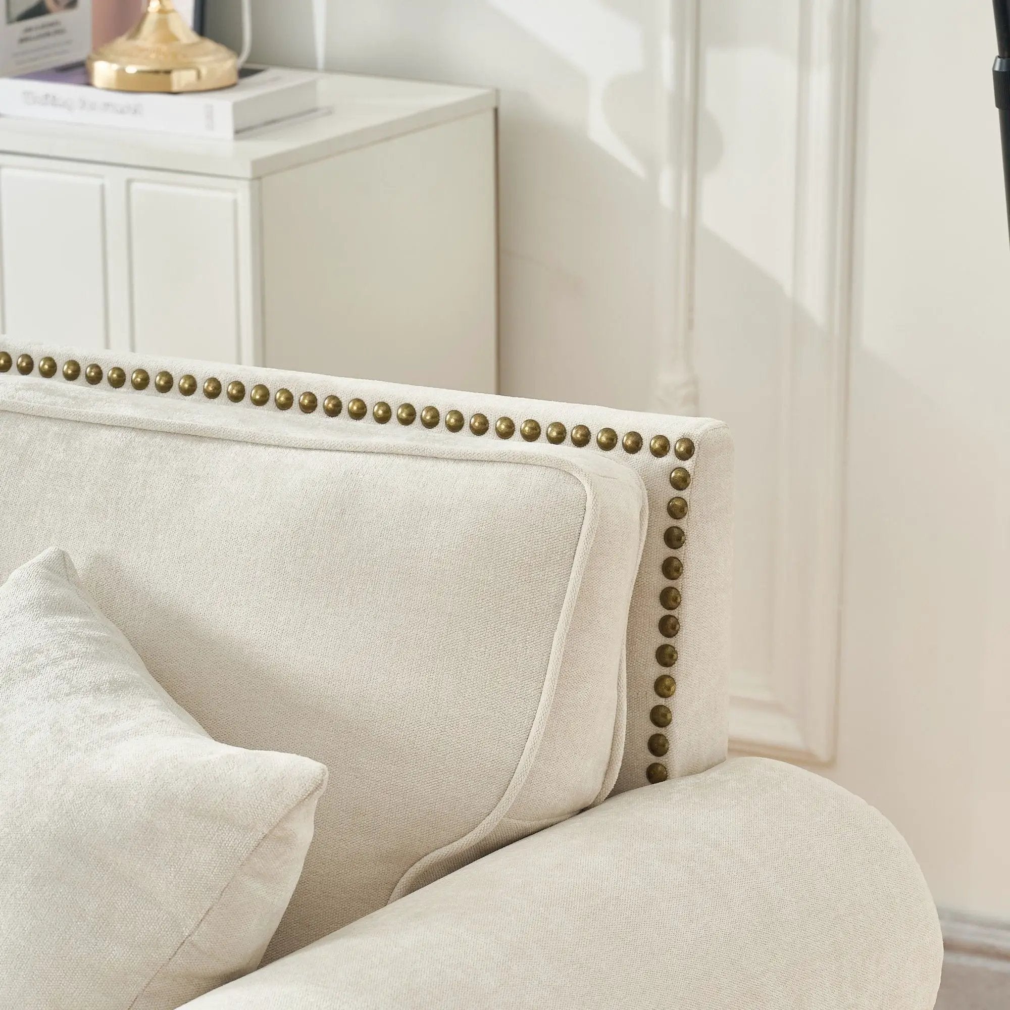 3 Seater Sofa With Tufted Upholstery, Rolled Arms, Nailhead Trim by HouseOfZazla