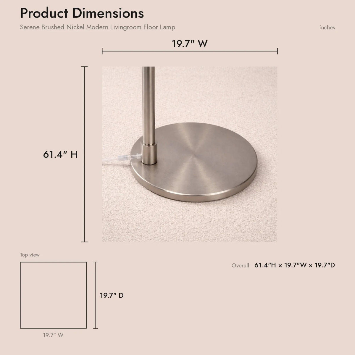 Serene - Floor Lamp With Rotary Switch Base Linen Shade - Brushed Nickel / White, photo 4 of 7