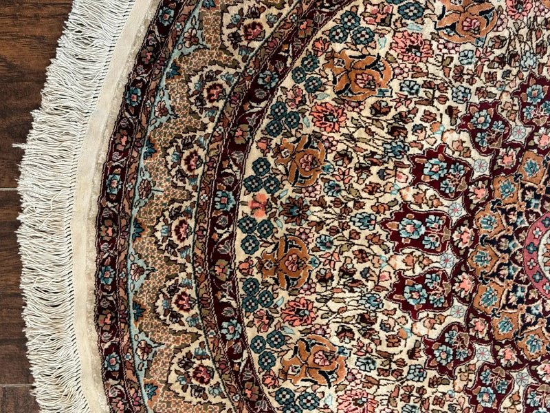 Round Silk Rug 3x3, Extremely Fine 580 KSPI, Sino Persian Round Handmade Carpet, Silk on Silk by Jewel Rugs