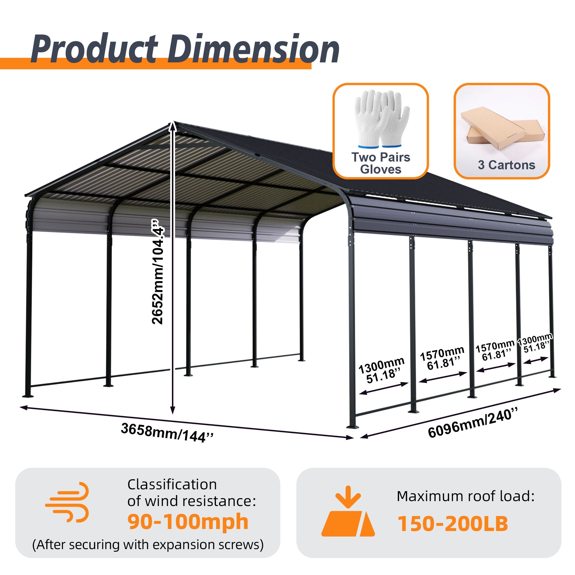 Heavy Duty Carport With Galvanized Roof And Enhanced Base - Anthracite by HouseOfZazla