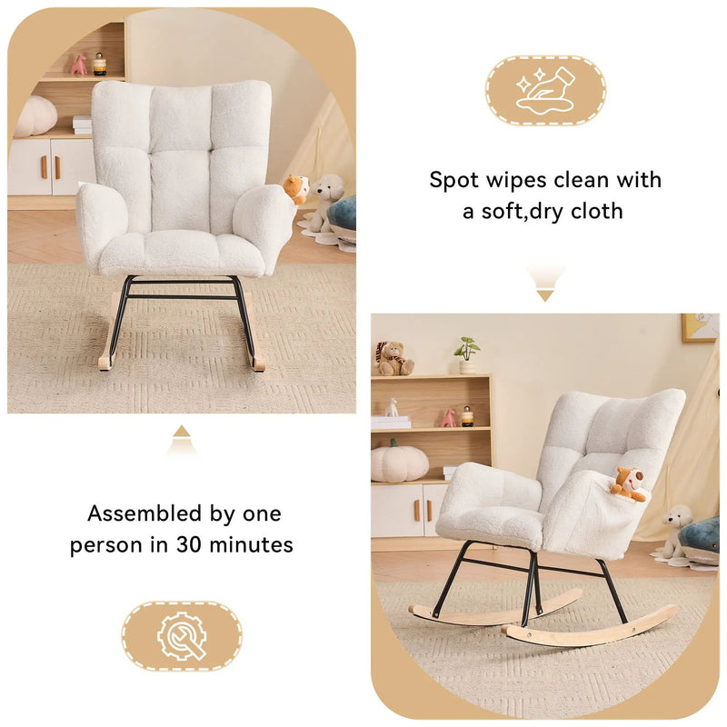 Teddy Fabric Rocking Gilder Nursery Chair For Living Room Indoor - Ivory by Unique Piece Furniture