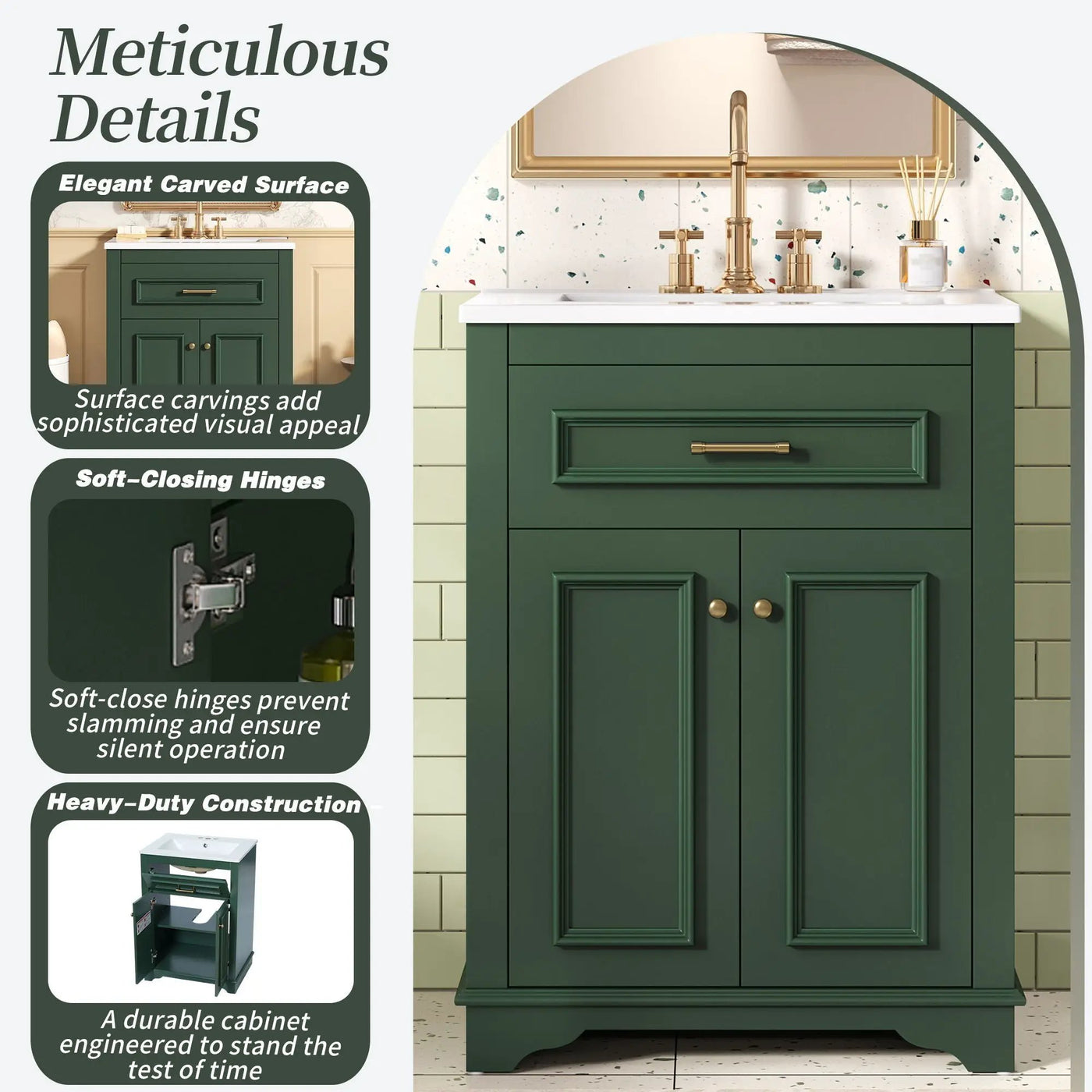Bathroom Vanity With Integrated Sink, 2 Door Cabinet With Tip Out Drawer, Rectangular Design by Unique Piece Furniture