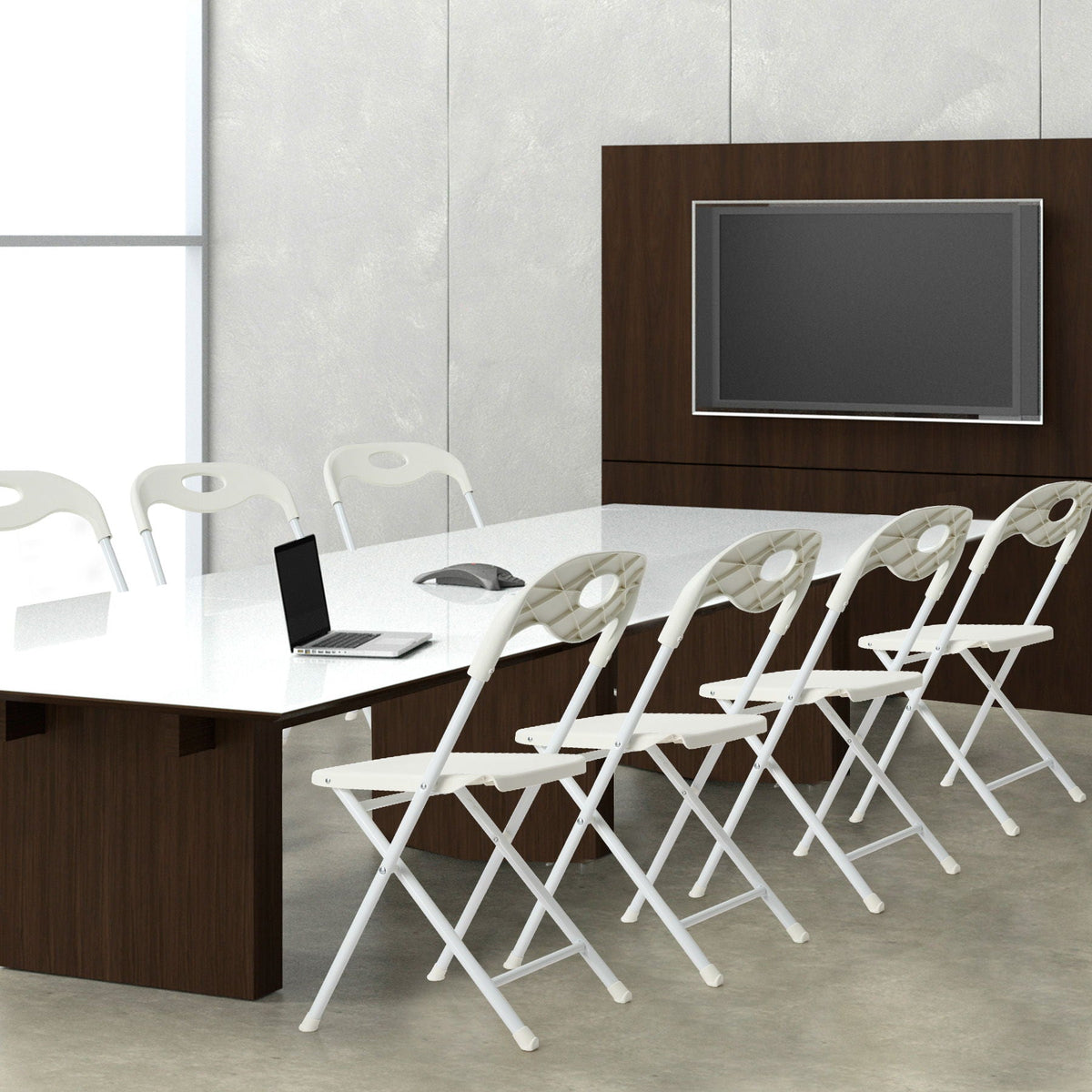 White Folding Chair Set with Waterproof Finish and Stackable Design - Set of 4, photo 19 of 27