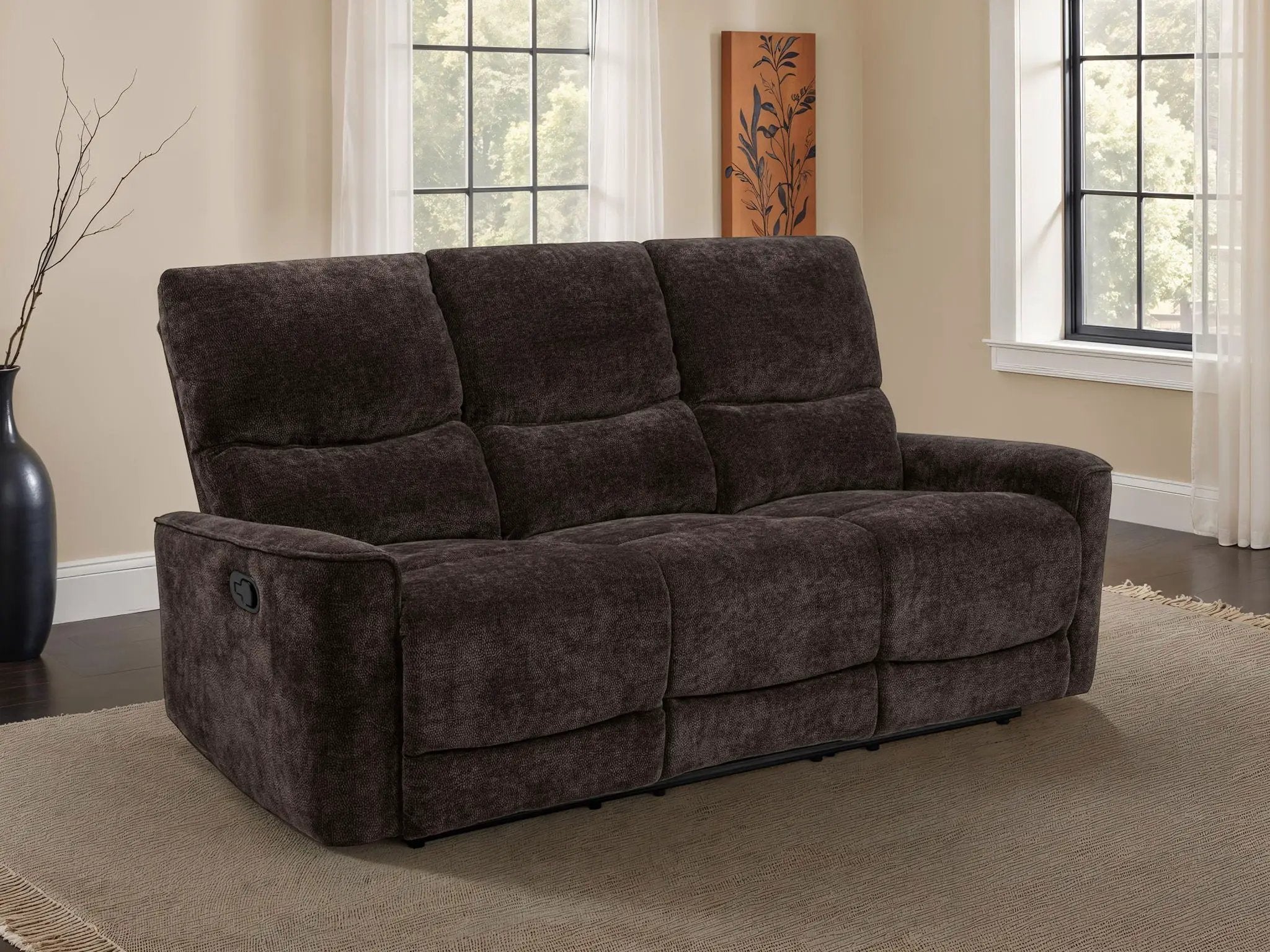 Navarro Chenille Upholstered Reclining Sofa Dark Brown by Unique Piece Furniture