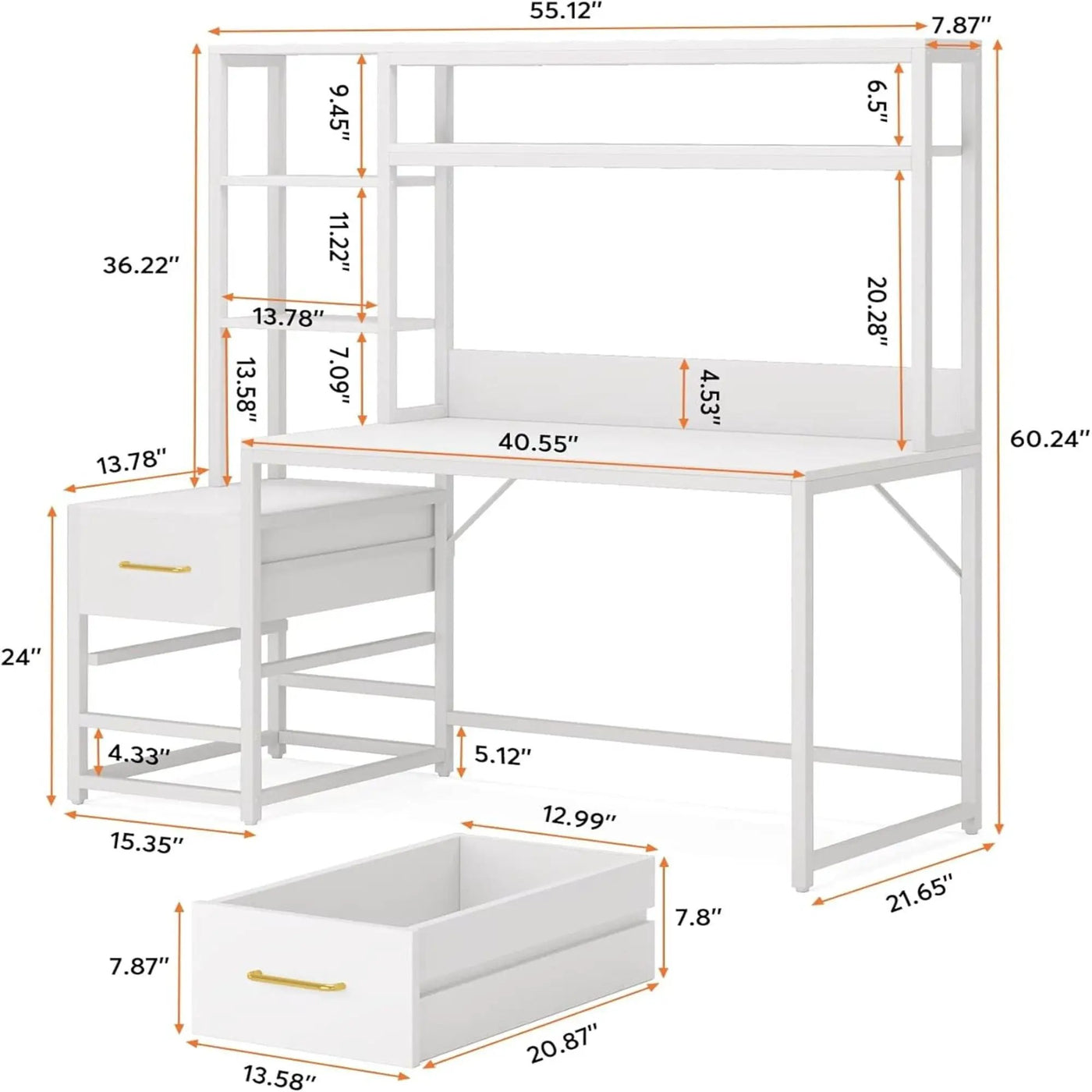 Computer Desk With Hutch, 2 Drawers & Open Shelves by HouseOfZazla