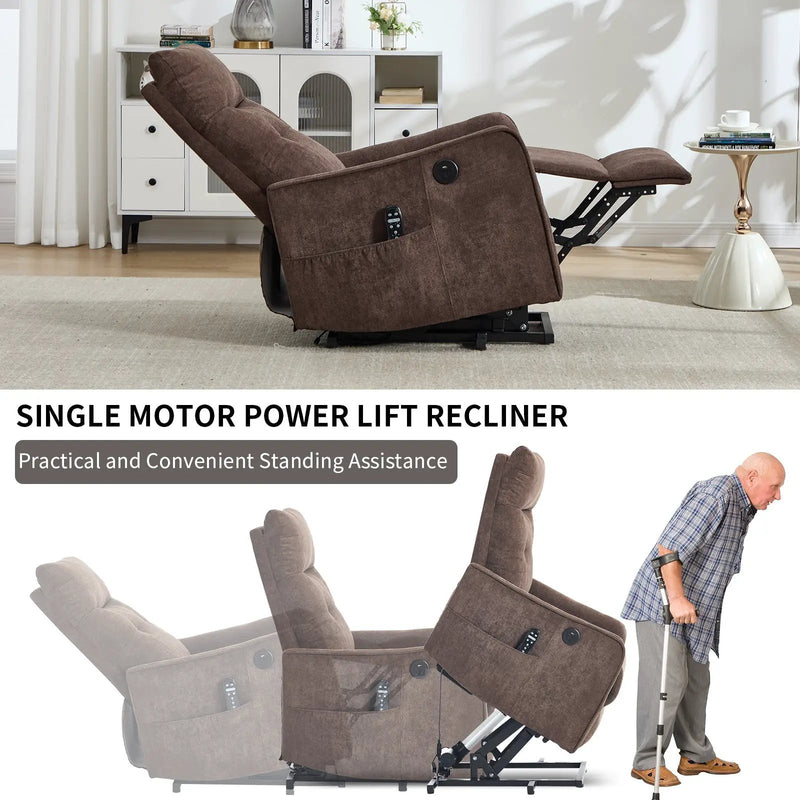 Brown Chenille Single Motor Power Lift Recliner Chair by HouseOfZazla