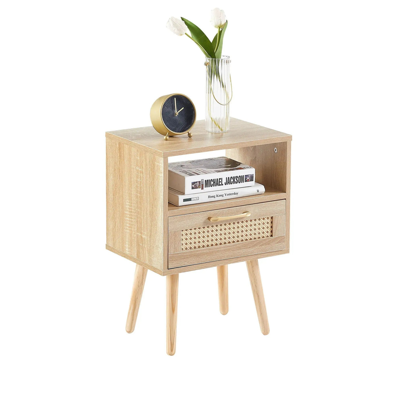 15.75" Rattan End Table With Drawer And Solid Wood Legs, Modern Nightstand, Side Table For Living Room, Bedroom by Unique Piece Furniture