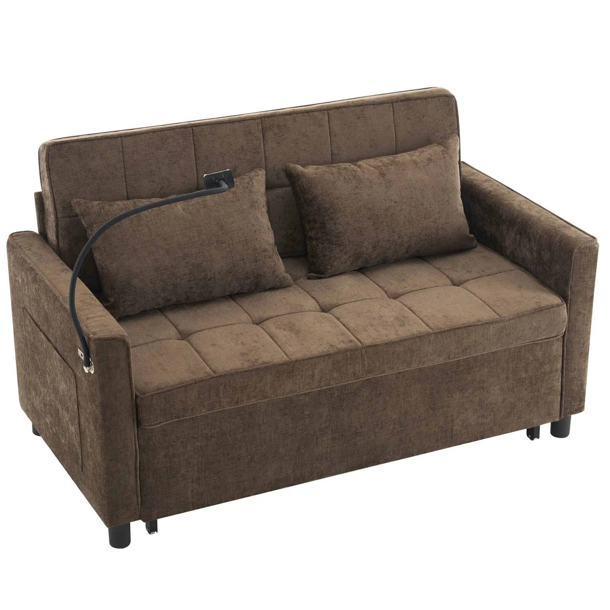 Pull-Out Sleeper Sofa With Reversible Backrest Cushion, Side Pockets, 2 USB Ports And A Phone Holder For Living Room by HouseOfZazla