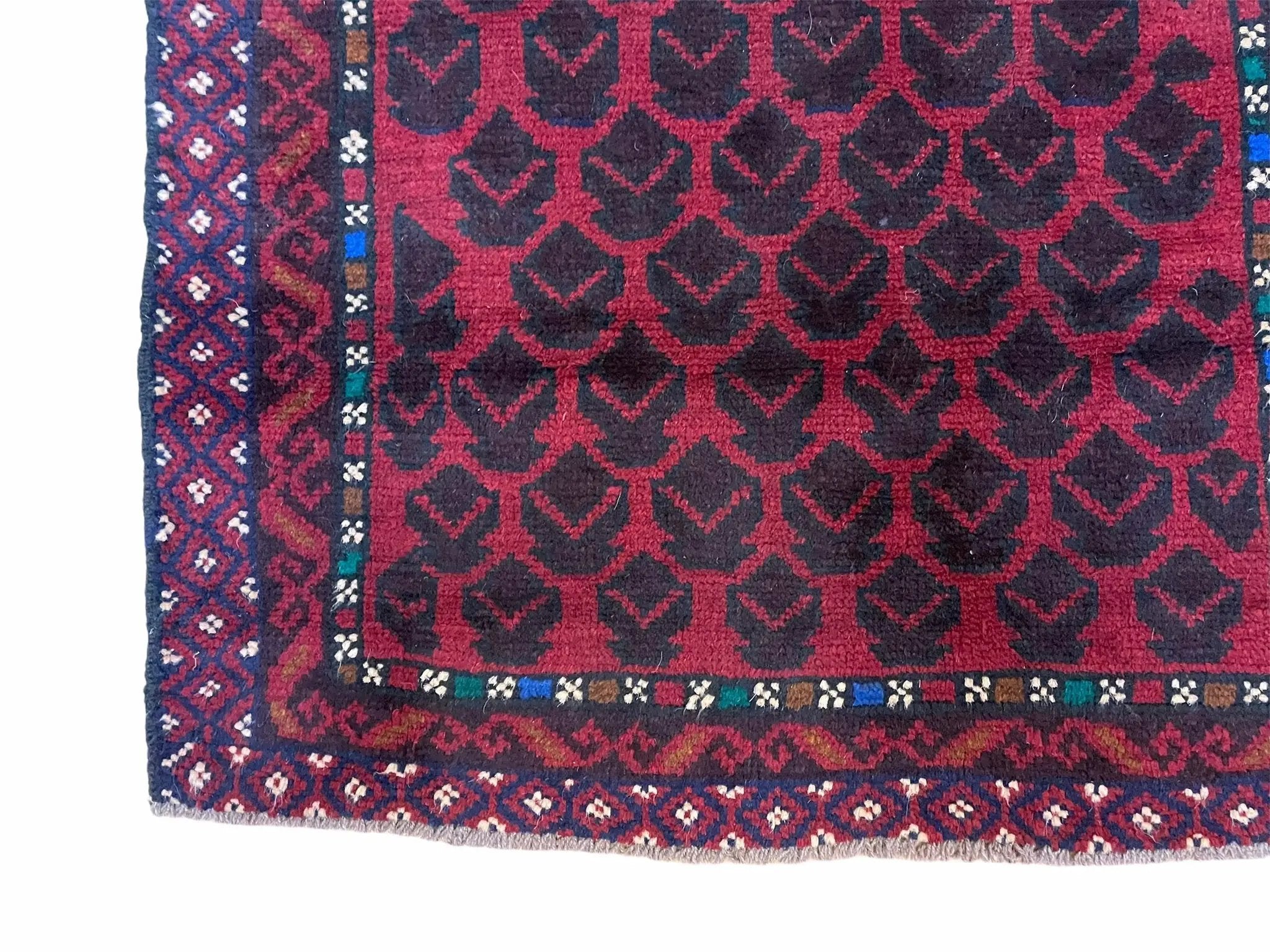2' 8" X 4' 6" Vintage Handmade Tribal Wool Rug Balouchi Rug Afghan Rug Red Blue by Jewel Rugs