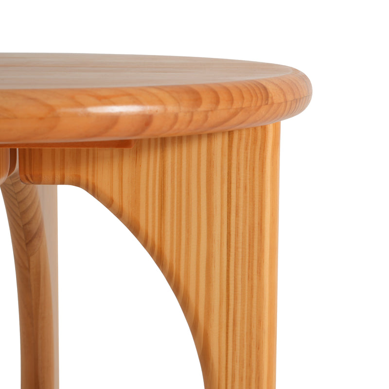Natural Pine Wood Round End Table with Geometric Legs - Natural, photo 8 of 10