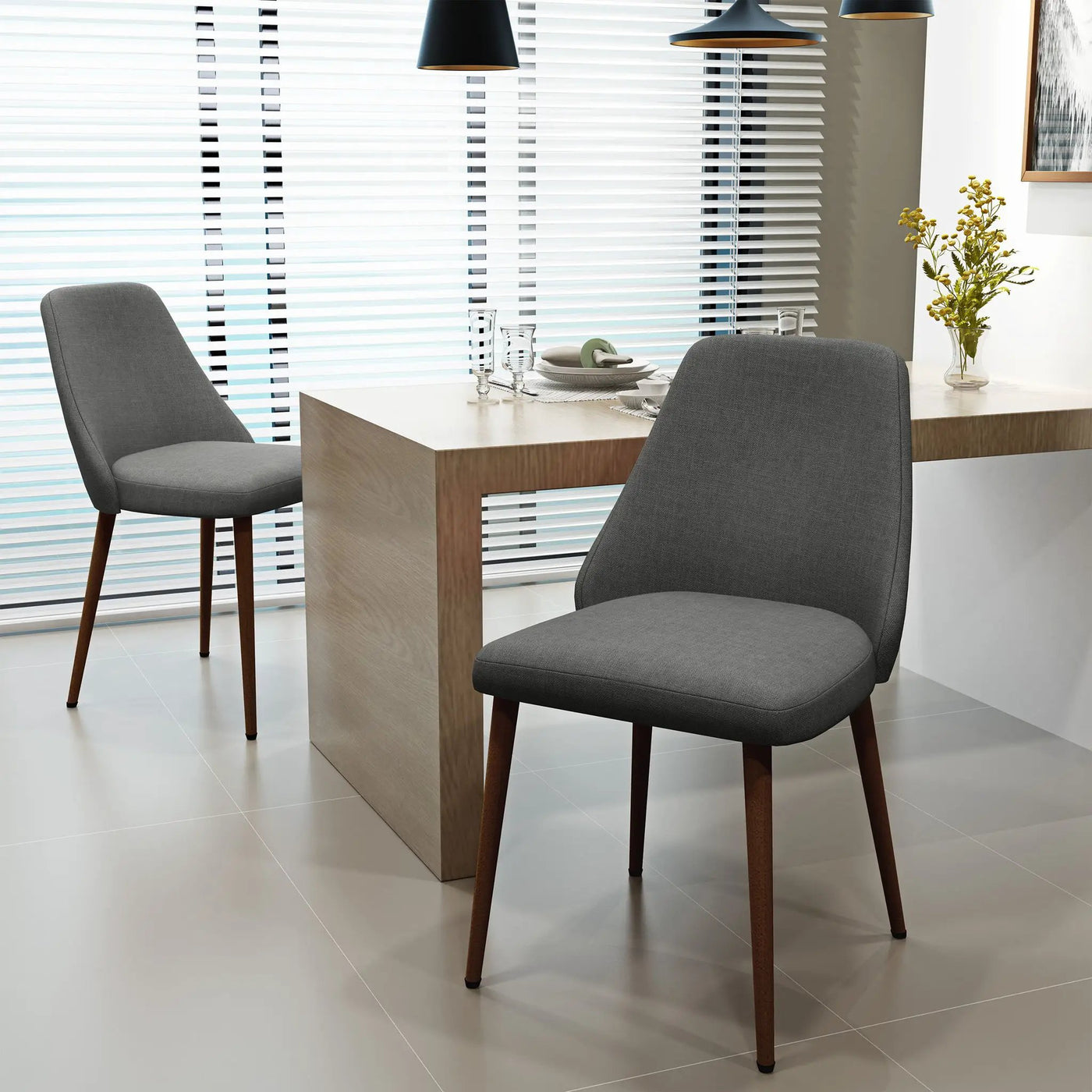 Modern Dining Chair With Iron Legs And Wood Finish by HouseOfZazla