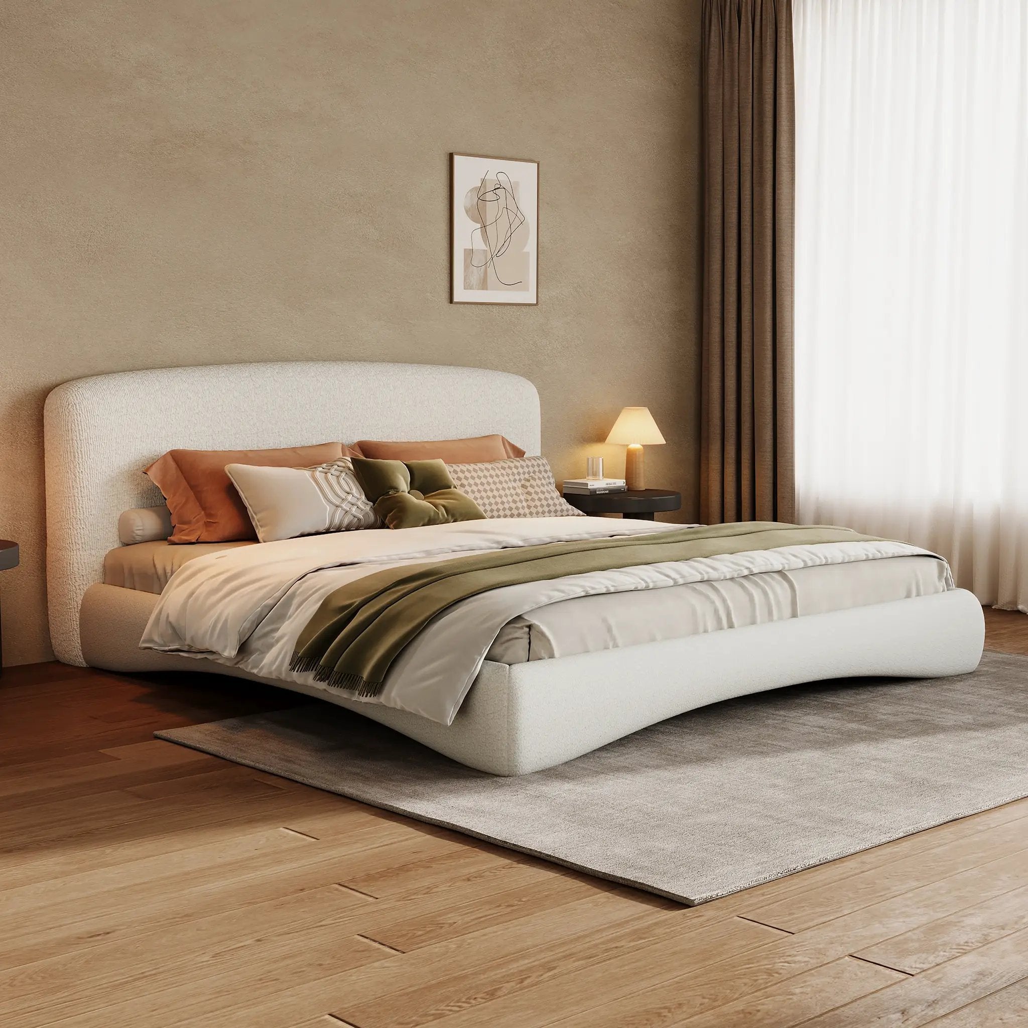 Curved Upholstered Bed with Smart Ambient Lighting by HouseOfZazla
