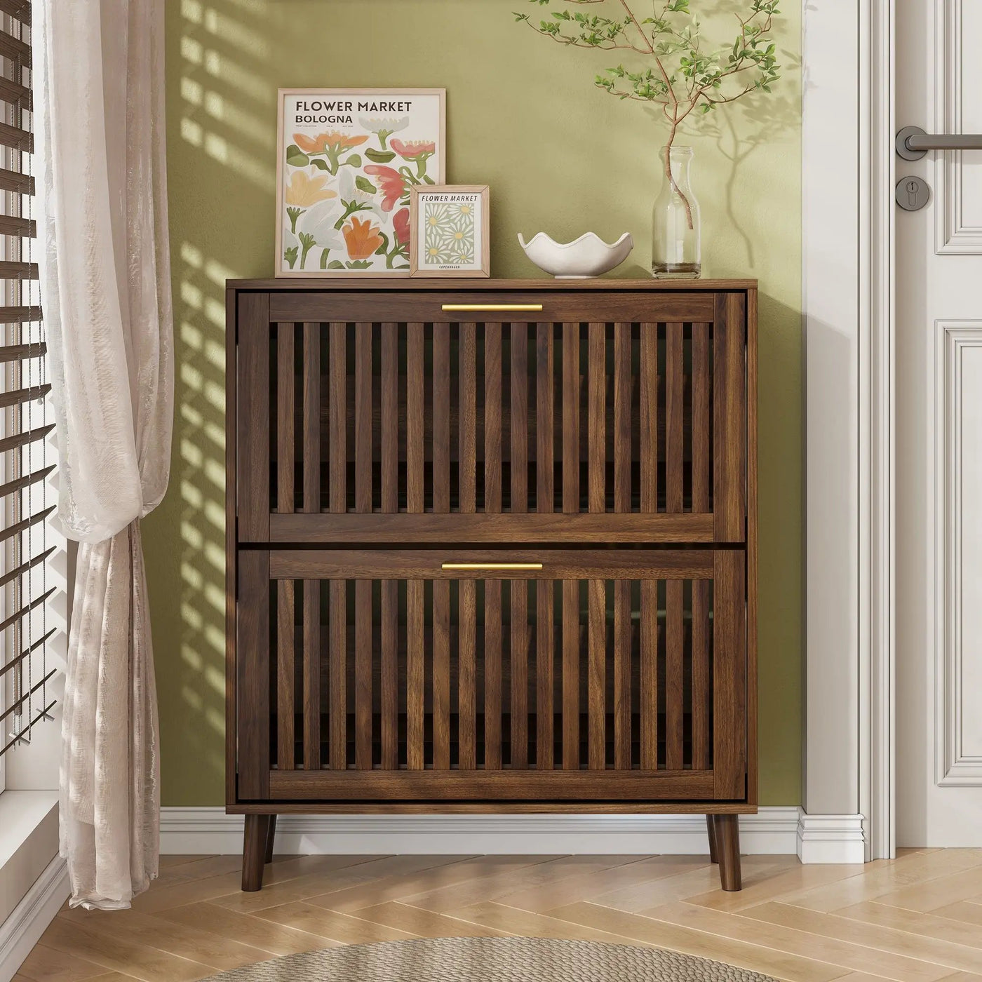 Medieval Modern Shoe Cabinet With 2 Flip Drawers And Fence Design by HouseOfZazla
