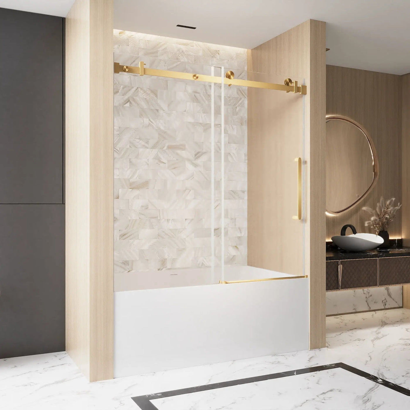 Frameless Single Sliding Shower Door With Handle And Square Tube Track by HouseOfZazla