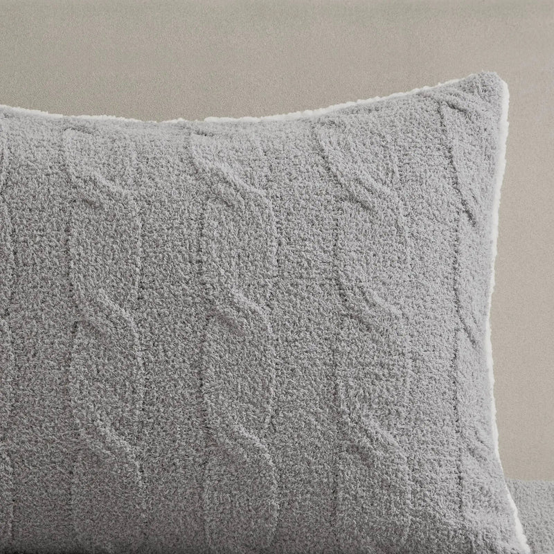 3 Pieces Full/Queen Cable Knit Chenille Comforter Set Gray by HouseOfZazla