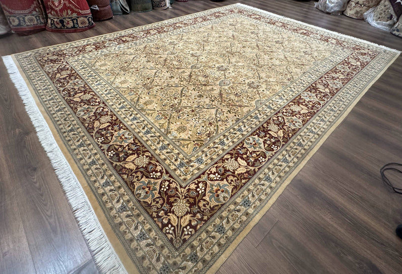 Fine Pak Persian Rug 9x12, Gold and Wine Red, Panel Design, 330 KPSI by Jewel Rugs