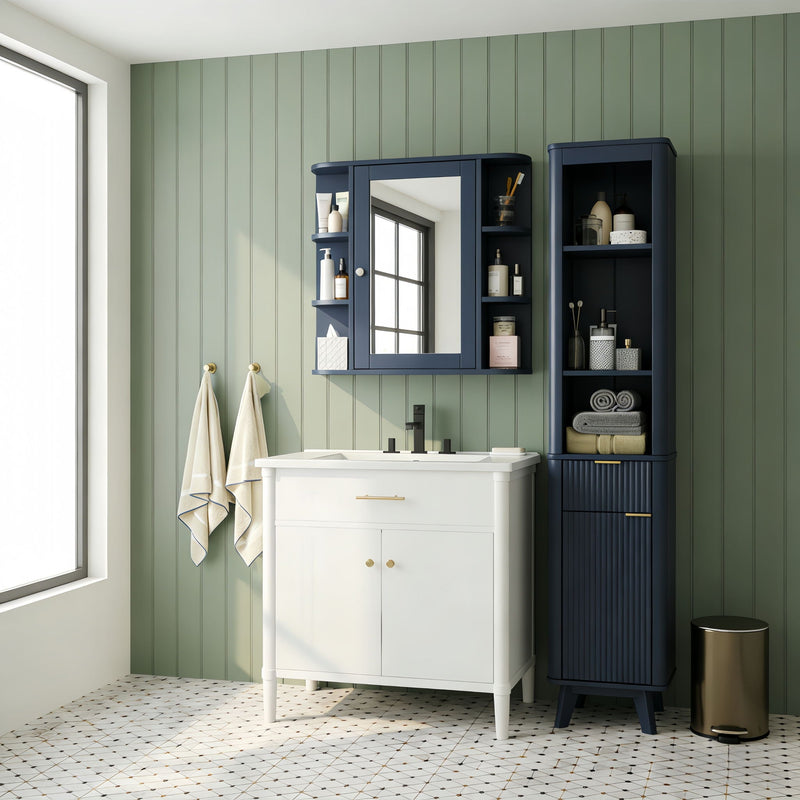 Bathroom Wall Storage Cabinet With Mirror And Adjustable Shelf, 6 Open Shelves by HouseOfZazla