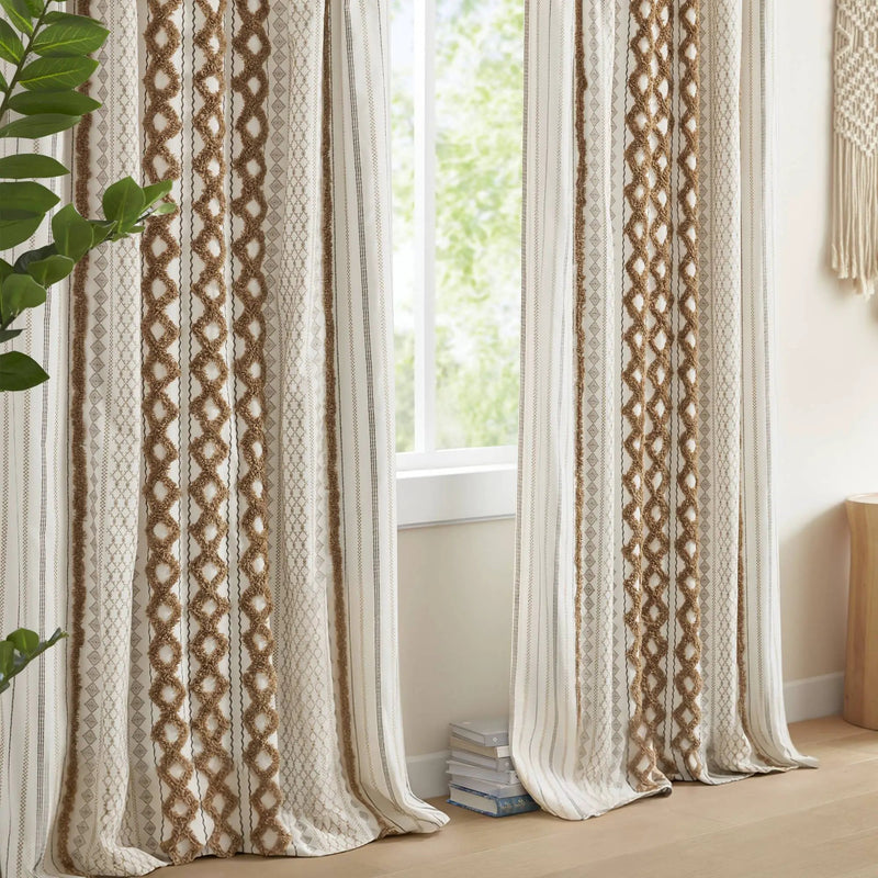 1 PC 50x84' Cotton Printed Window Panel with Chenille Stripe and Lining by HouseOfZazla