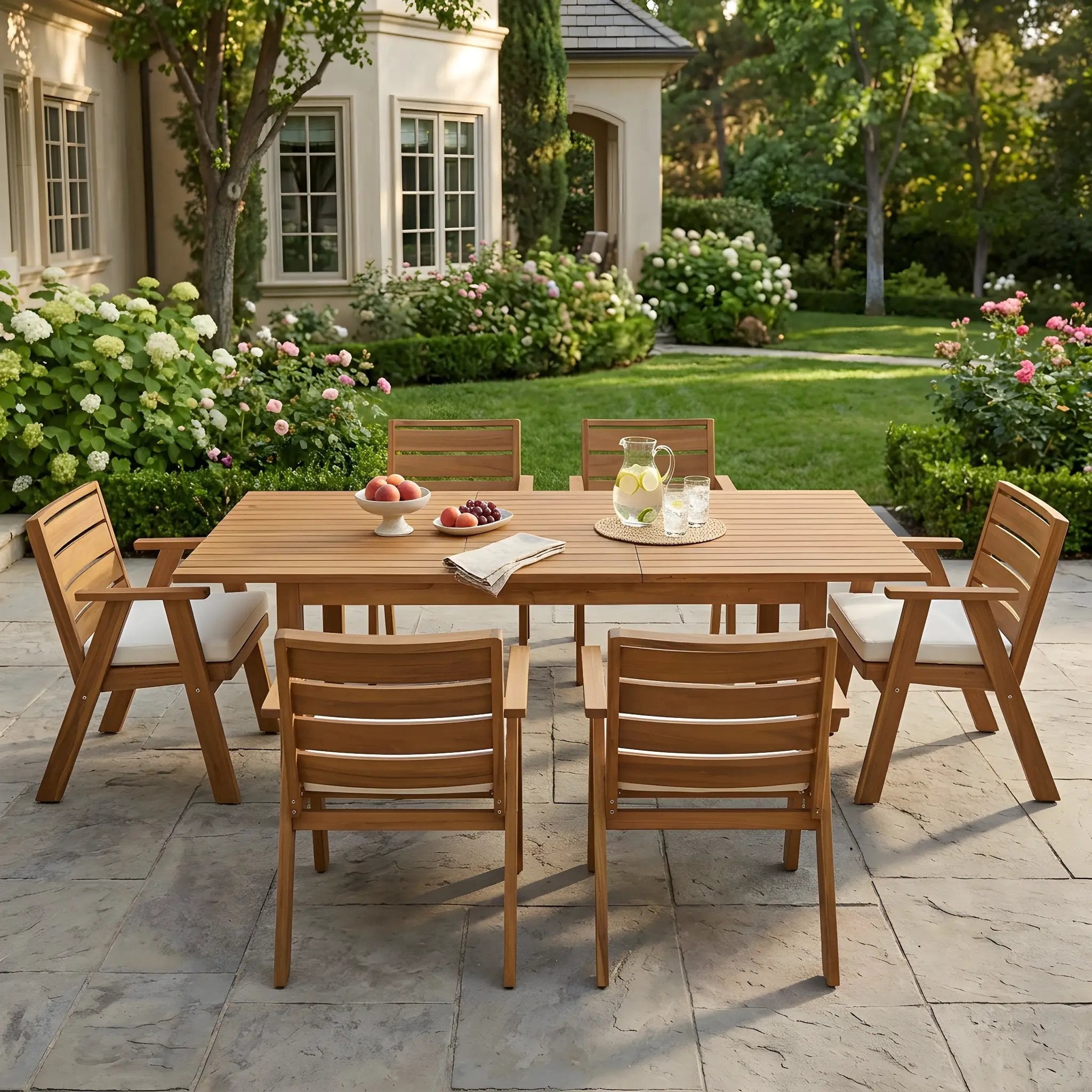 7 Pieces Acacia Wood Outdoor Dining Set by HouseOfZazla