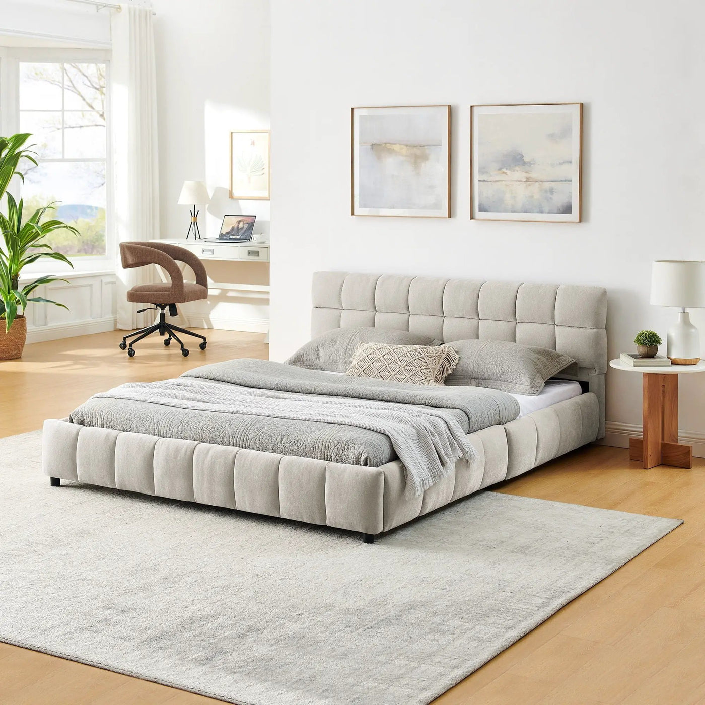 Modern Platform Bed Frame With Thick Fabric by HouseOfZazla