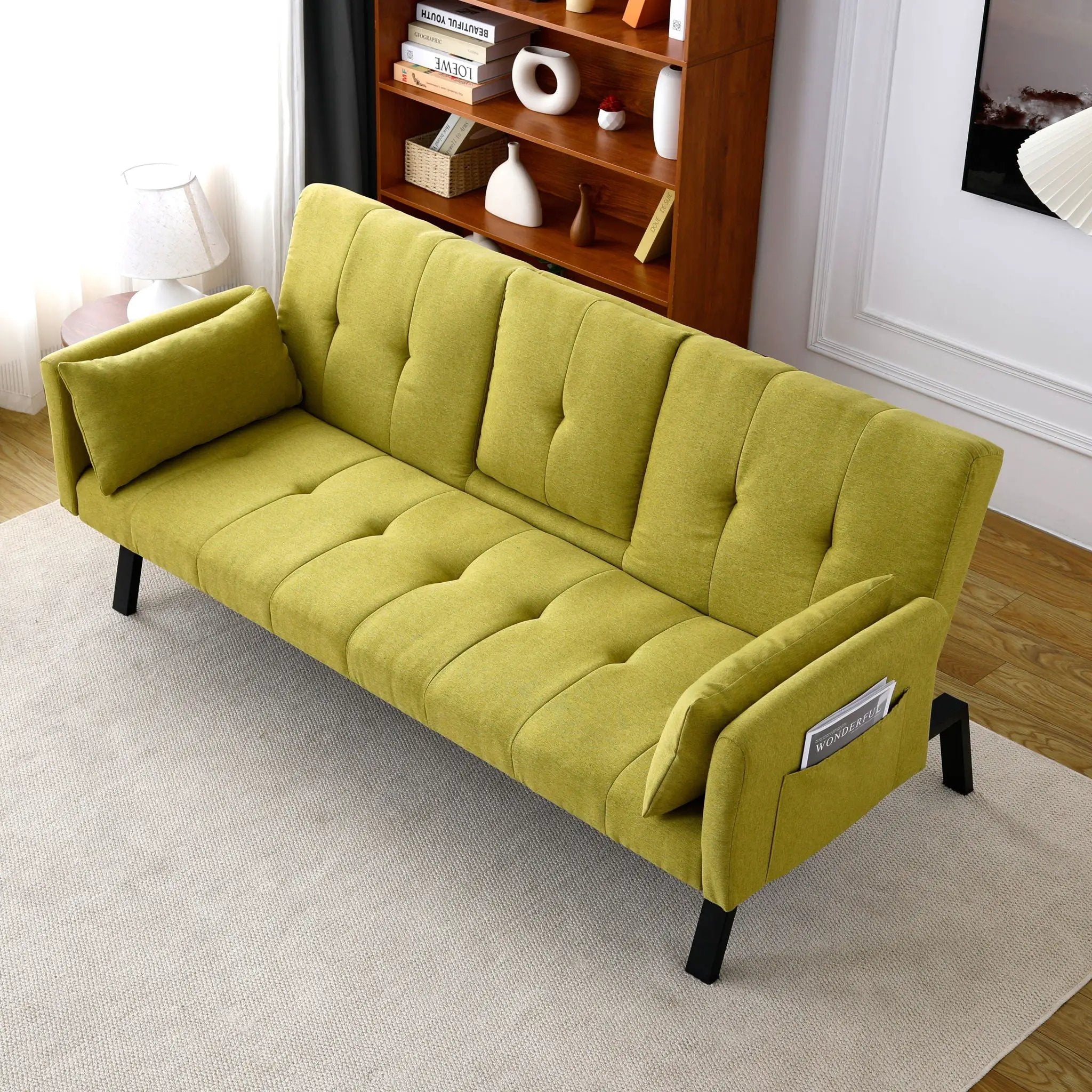 Sofa Bed With Foldable Design And Cup Holder - Green by HouseOfZazla