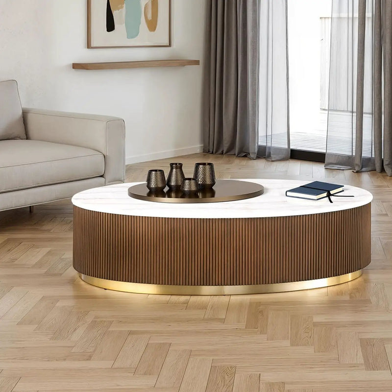 Oval Cocktail Table - Brown / Gold / White by Unique Piece Furniture