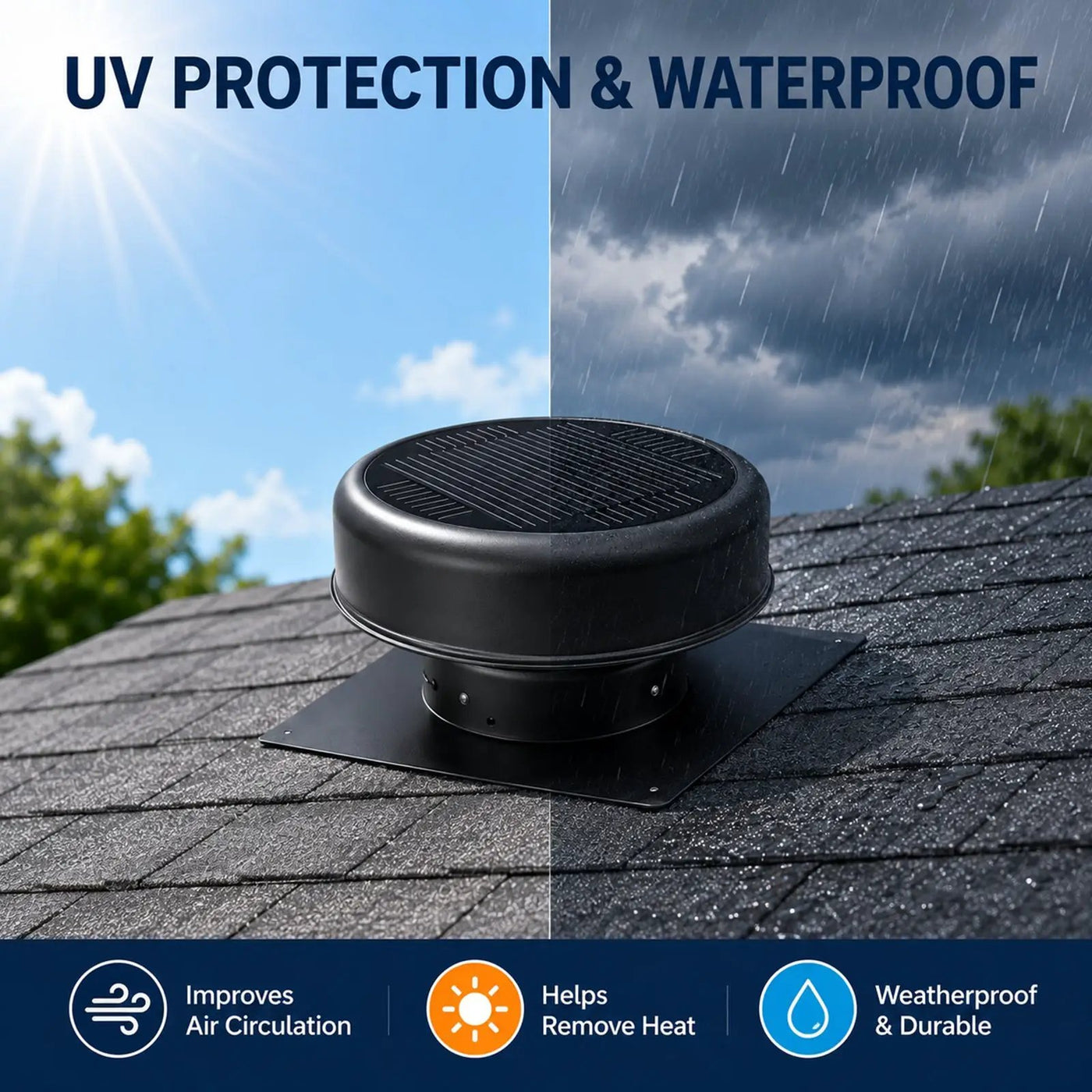 12" Flush Mount Round Solar Roof Vent Fan, 30W Dual Power by HouseOfZazla