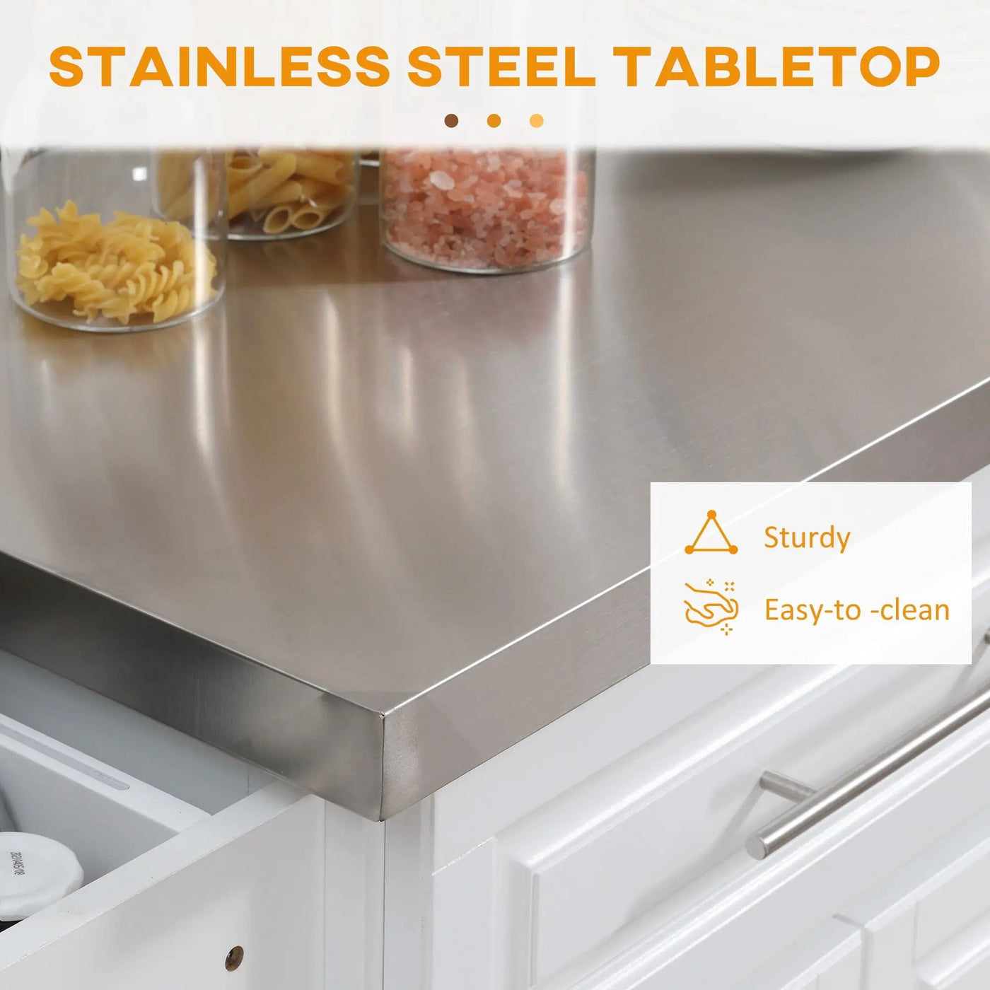 Homcom - Rolling Kitchen Island With Storage, Portable Kitchen Cart With Stainless Steel Top, 2 Drawers, Spice, Knife And Towel Rack And Cabinets by Unique Piece Furniture