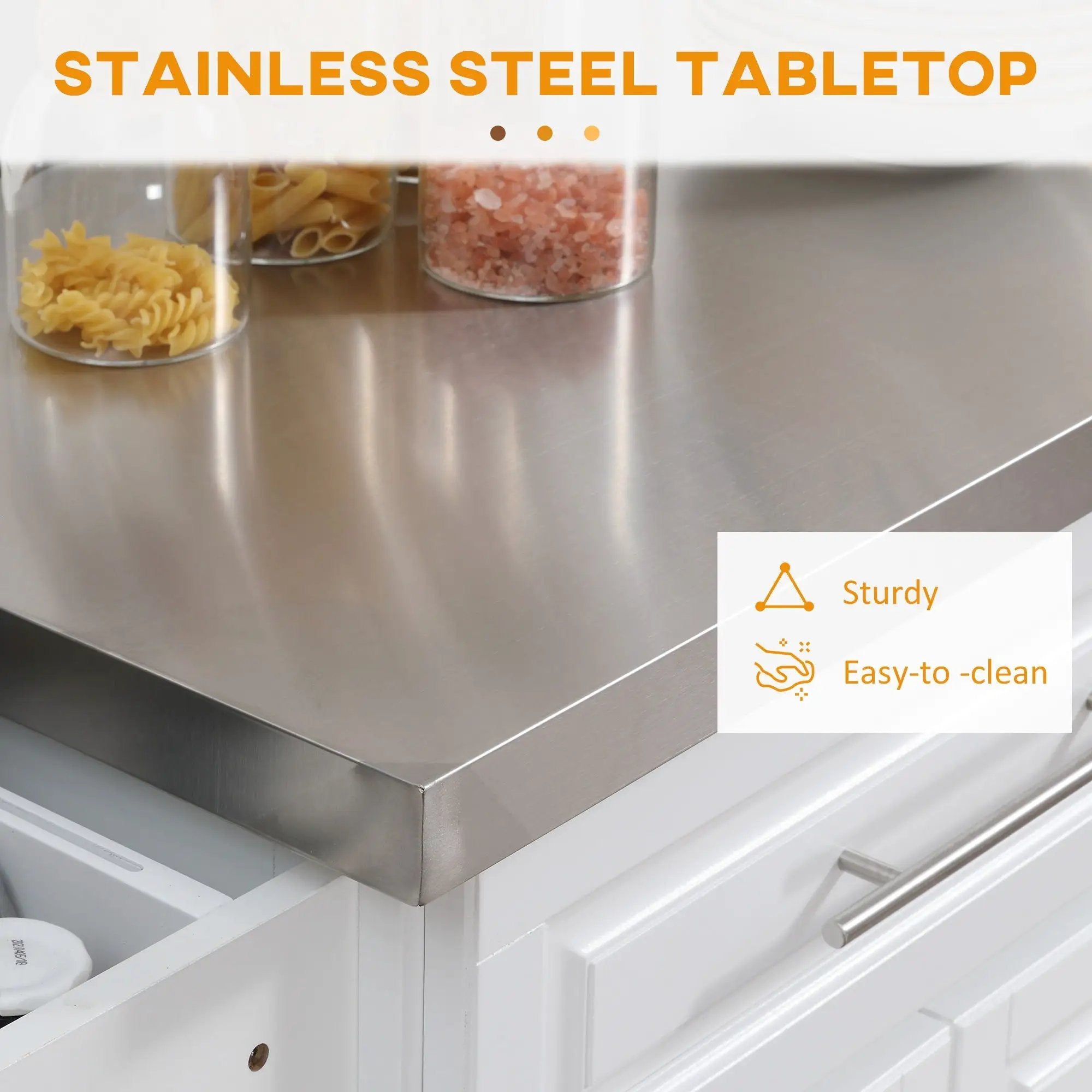 Homcom - Rolling Kitchen Island With Storage, Portable Kitchen Cart With Stainless Steel Top, 2 Drawers, Spice, Knife And Towel Rack And Cabinets by Unique Piece Furniture