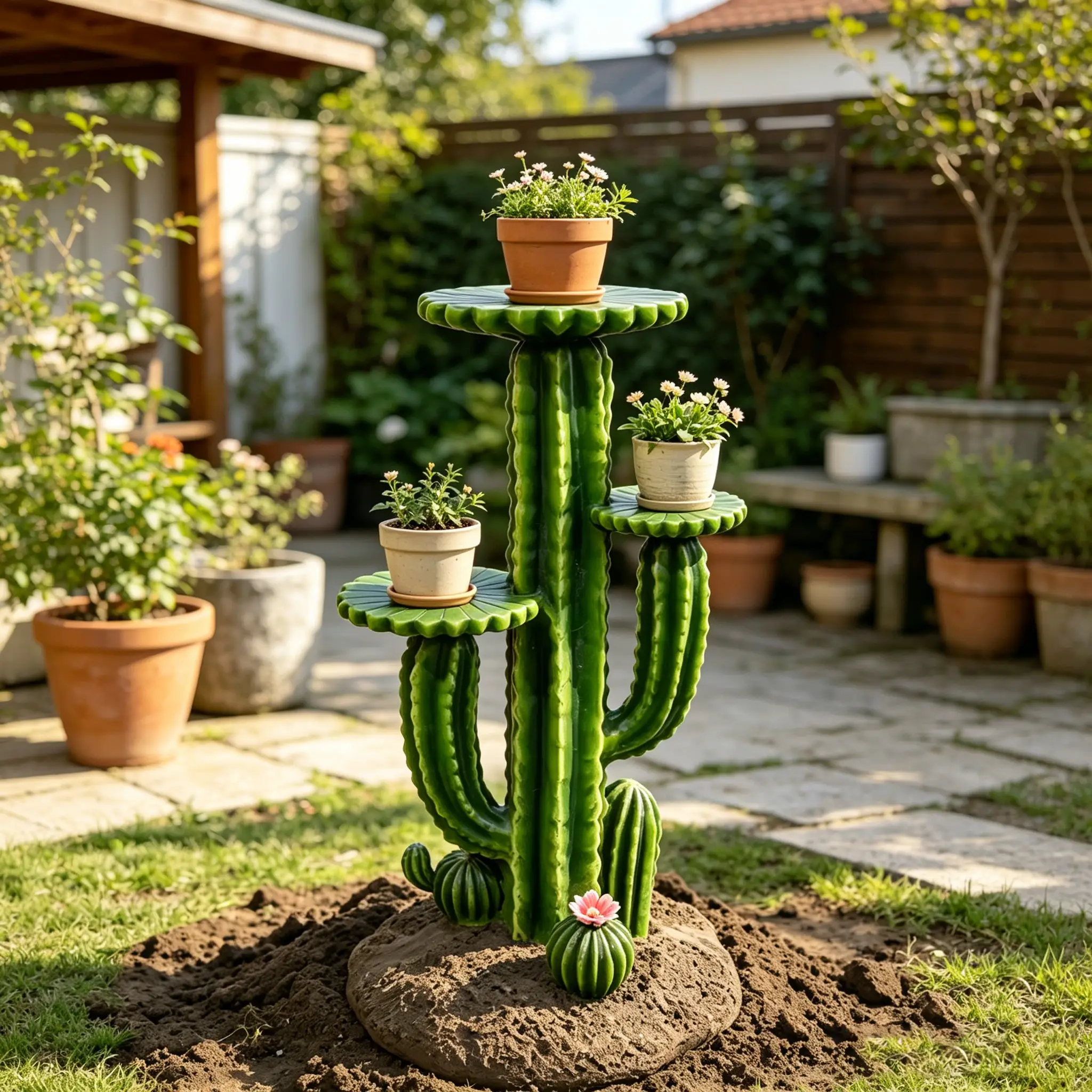 32'' Resin Saguaro Cactus Plant Stand with 3 Display Shelves by HouseOfZazla