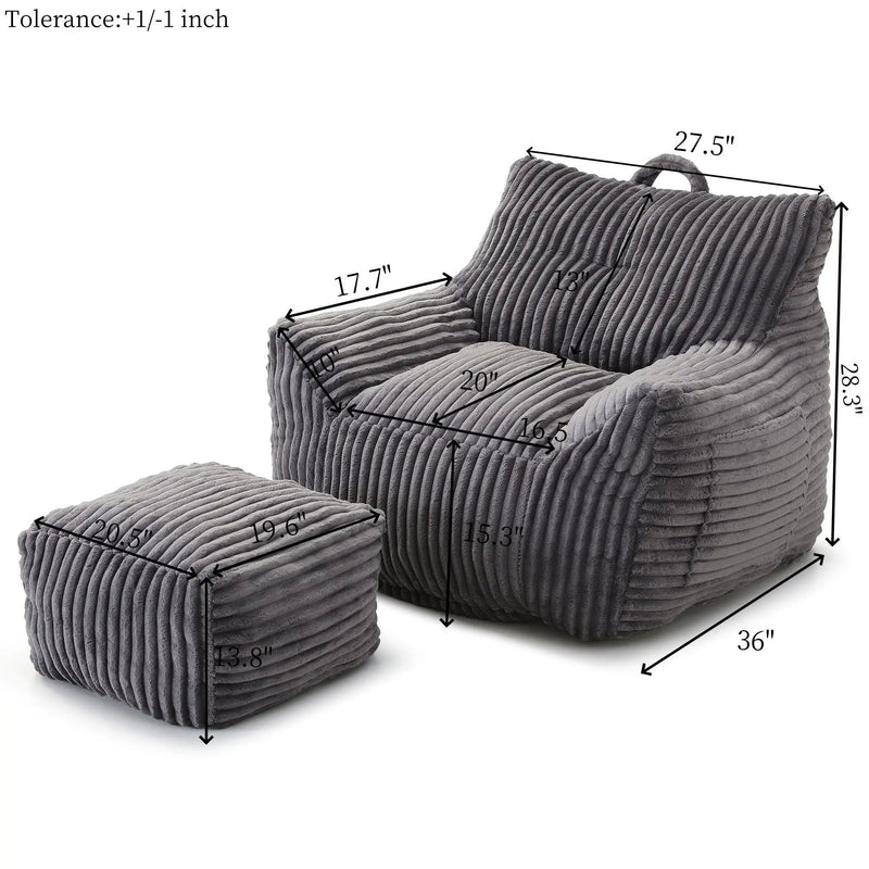 Giant Bean Bag Chair With Armrests And Footstool by HouseOfZazla