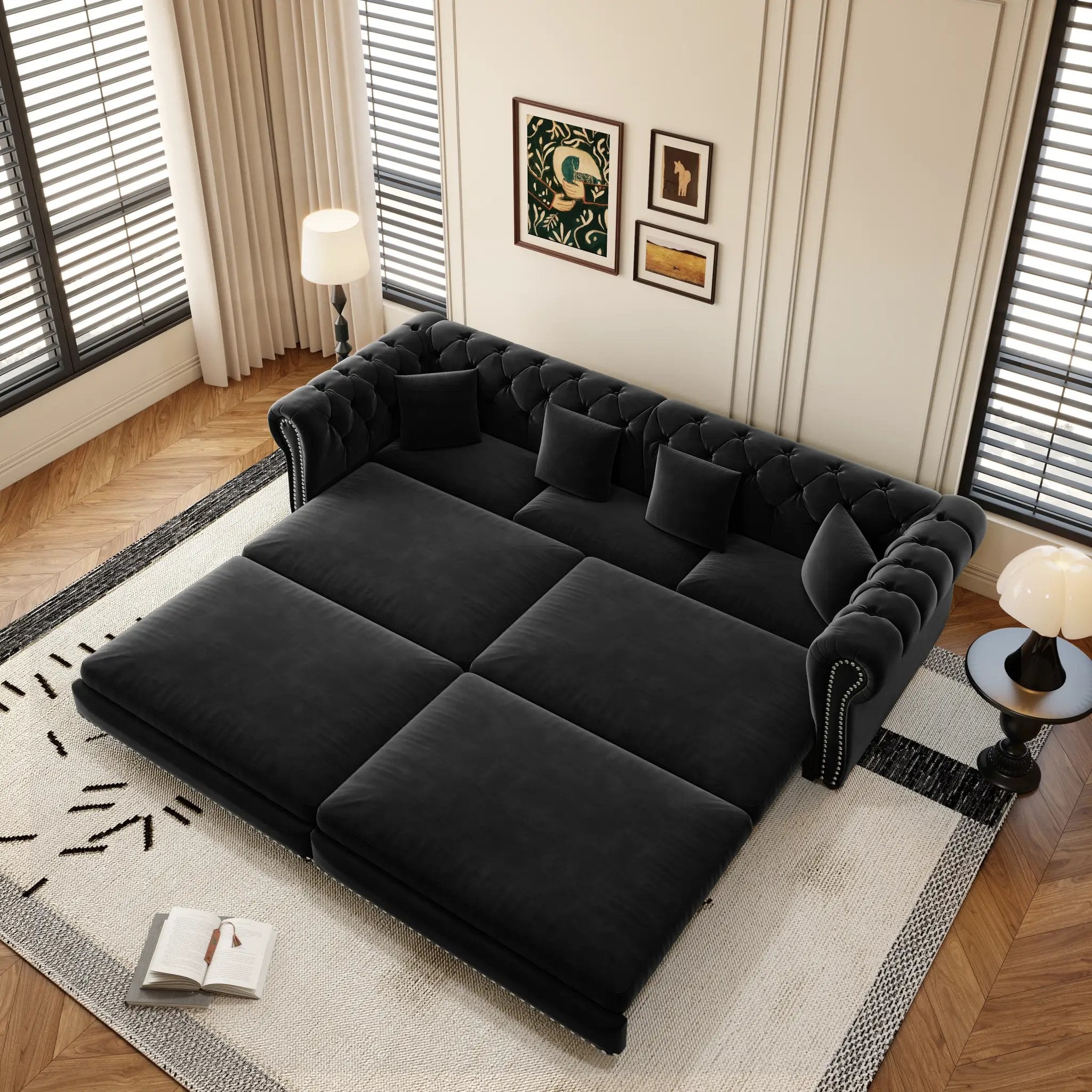 Chesterfield Sofa Bed - 3-in-1 Convertible Velvet Sofa by HouseOfZazla