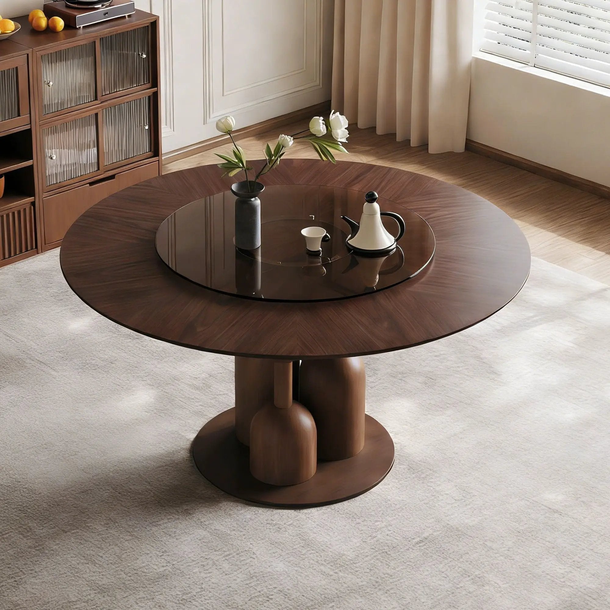 Round Dining Table With Lazy Susan For Living Room - Walnut by Unique Piece Furniture