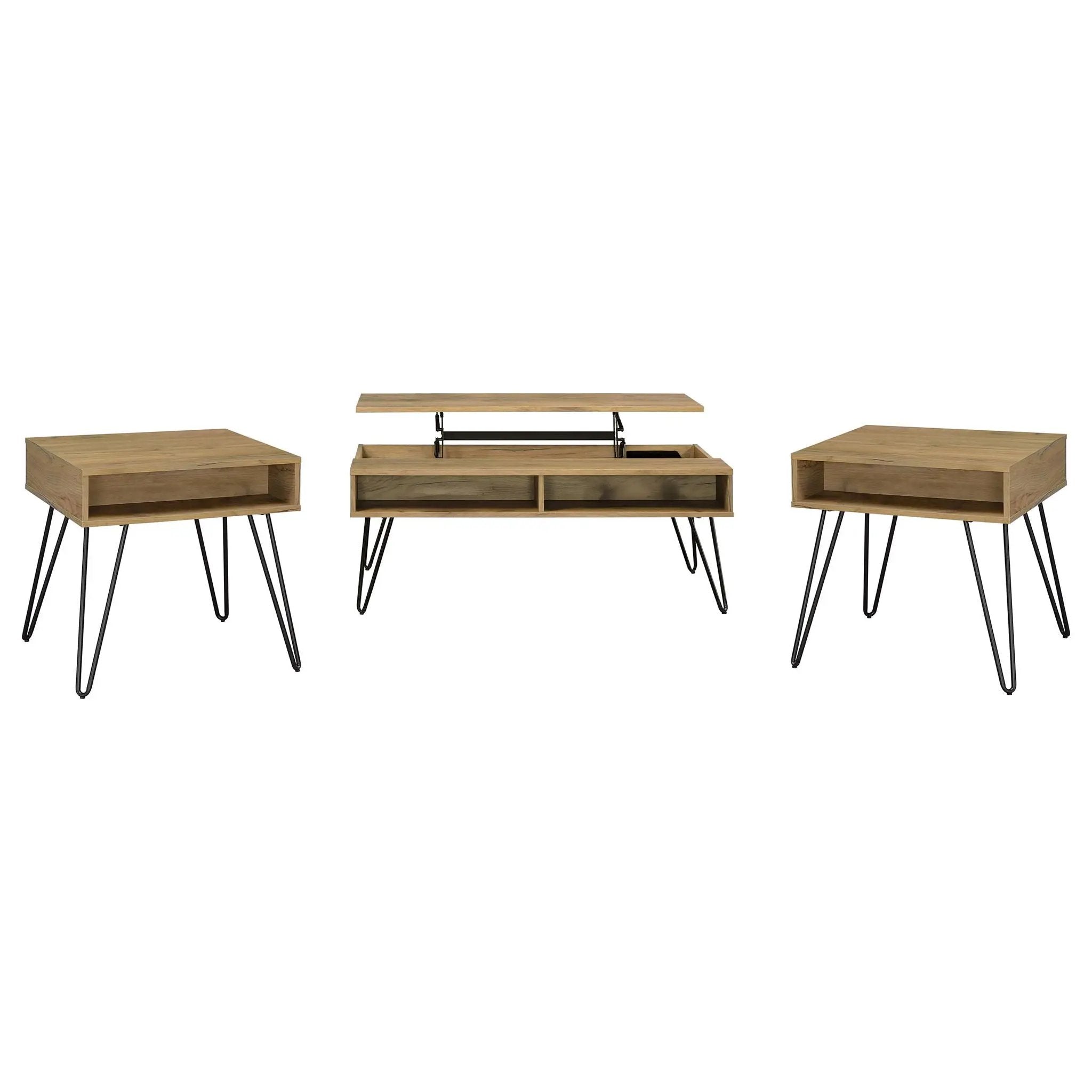 Fanning 3-piece Lift Top Coffee and End Table Set Golden Oak by Unique Piece Furniture