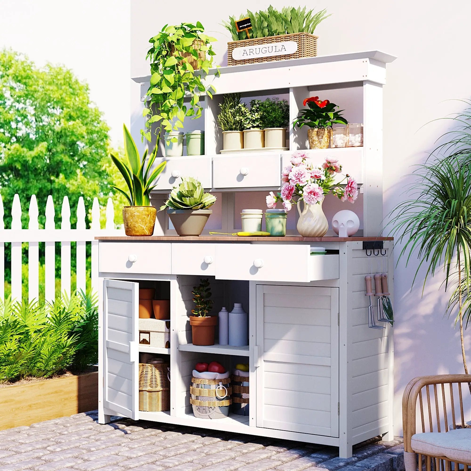 TOPMAX 65.7" Tall Garden Potting Bench Table with Hutch by HouseOfZazla