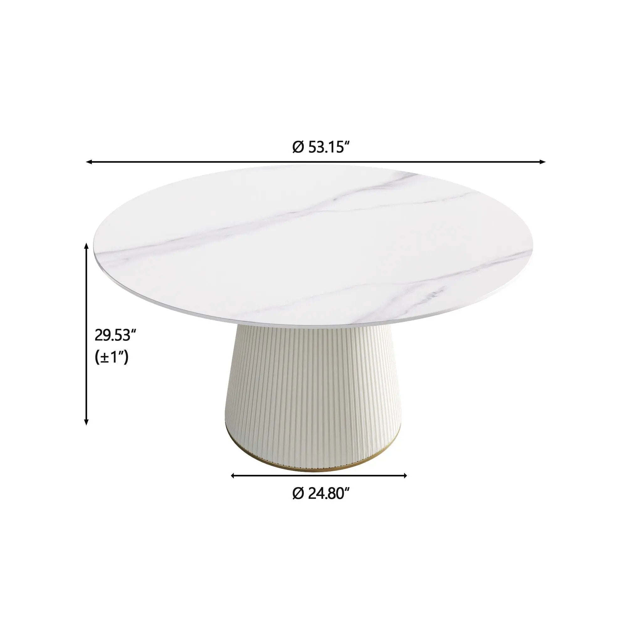 Modern Artificial Stone Round Plywood Base Dining Table, Can Accommodate 6 People, (Not Including Chairs) - White / Beige by HouseOfZazla